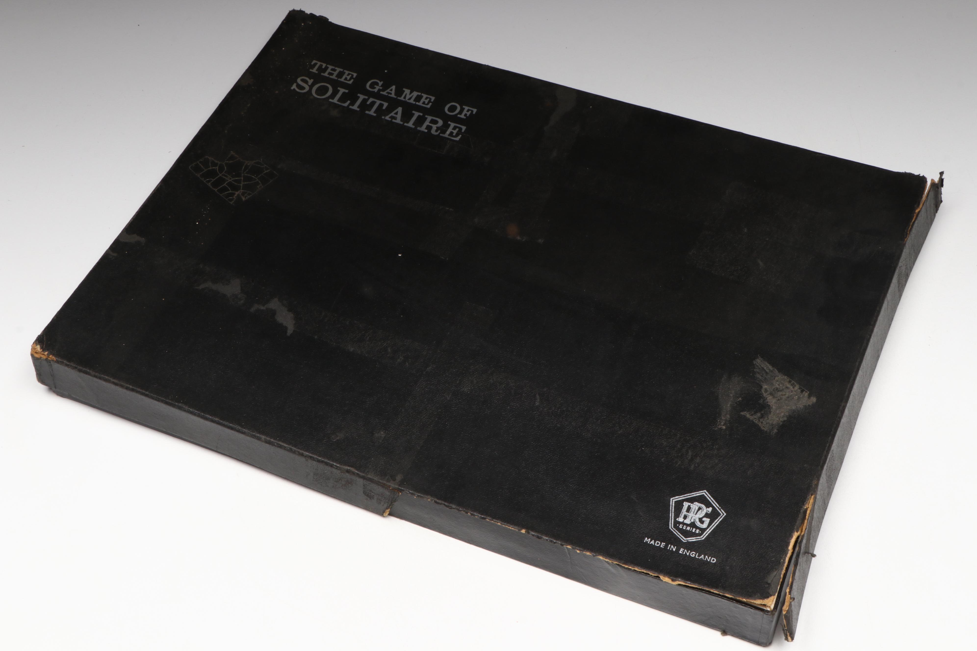 H. P. Gibson & Sons Solitaire Game in Box and Veiligglas Wire Pull Glass Marbles