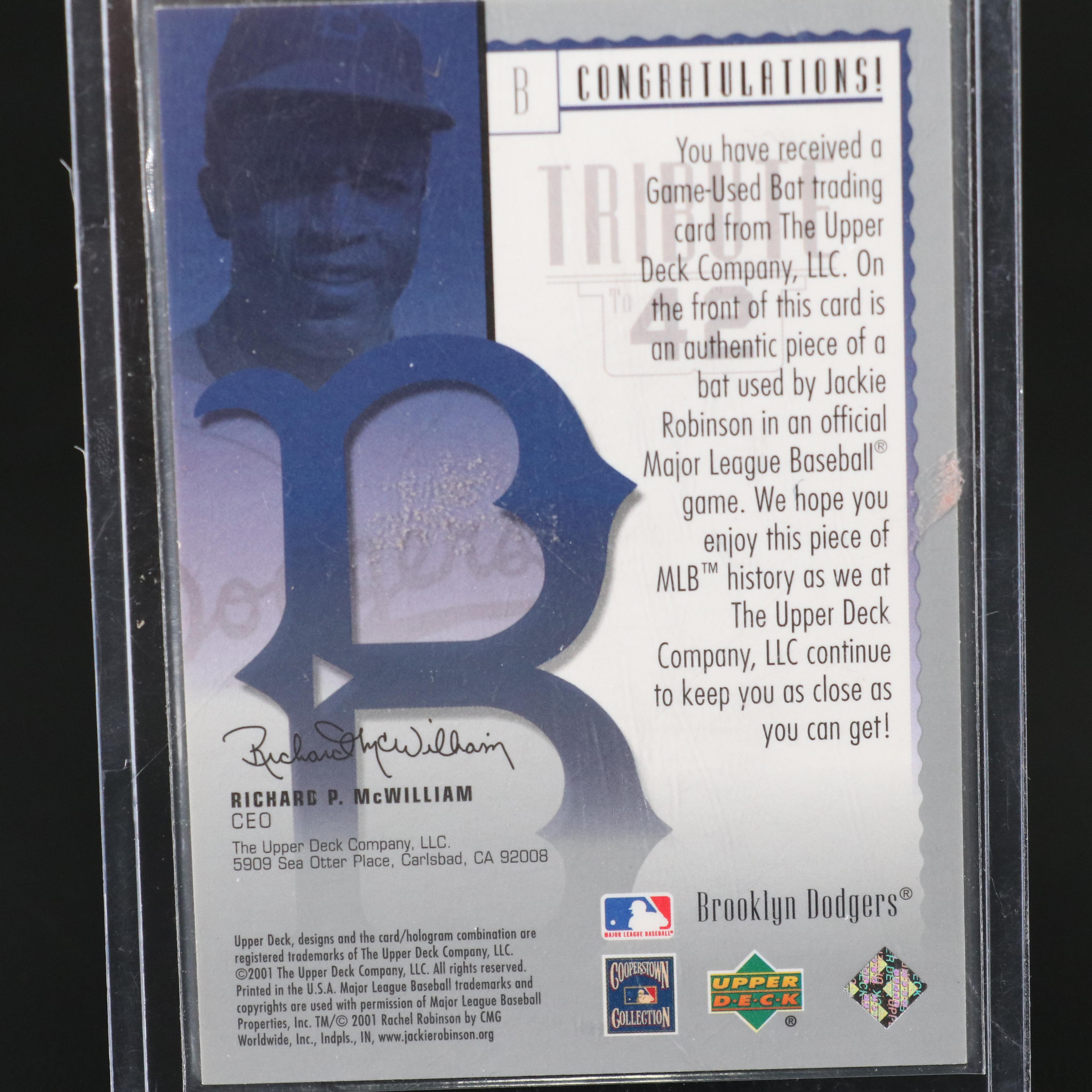 2001 Upper Deck Jackie Robinson Brooklyn Dodgers Game-Used Bat Card