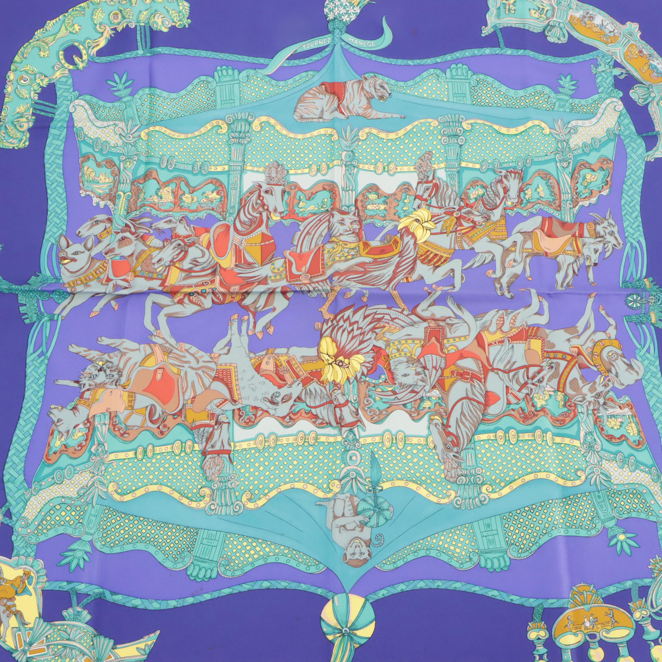 Hermès "Tournez Manège" Silk Twill Scarf 90