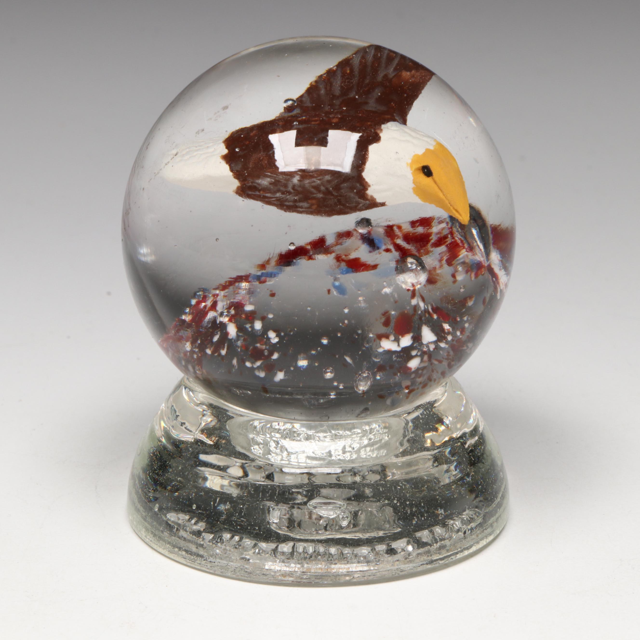 Handcrafted Bald Eagle Sulphide Glass Marble with Davis Glass Marble Stand