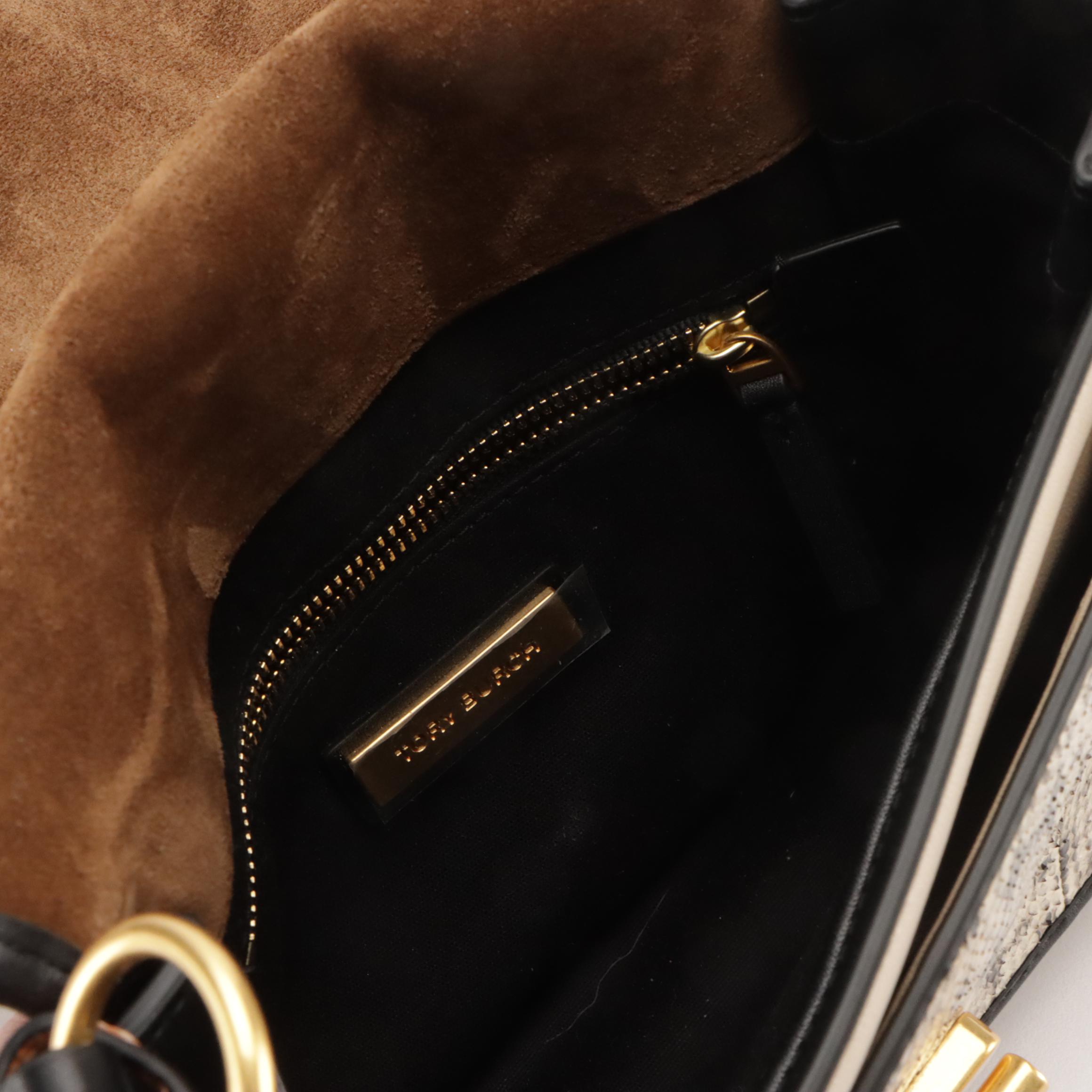 Tory Burch Bennett Saddle Crossbody in Brown Suede, Black Leather & Snakeskin