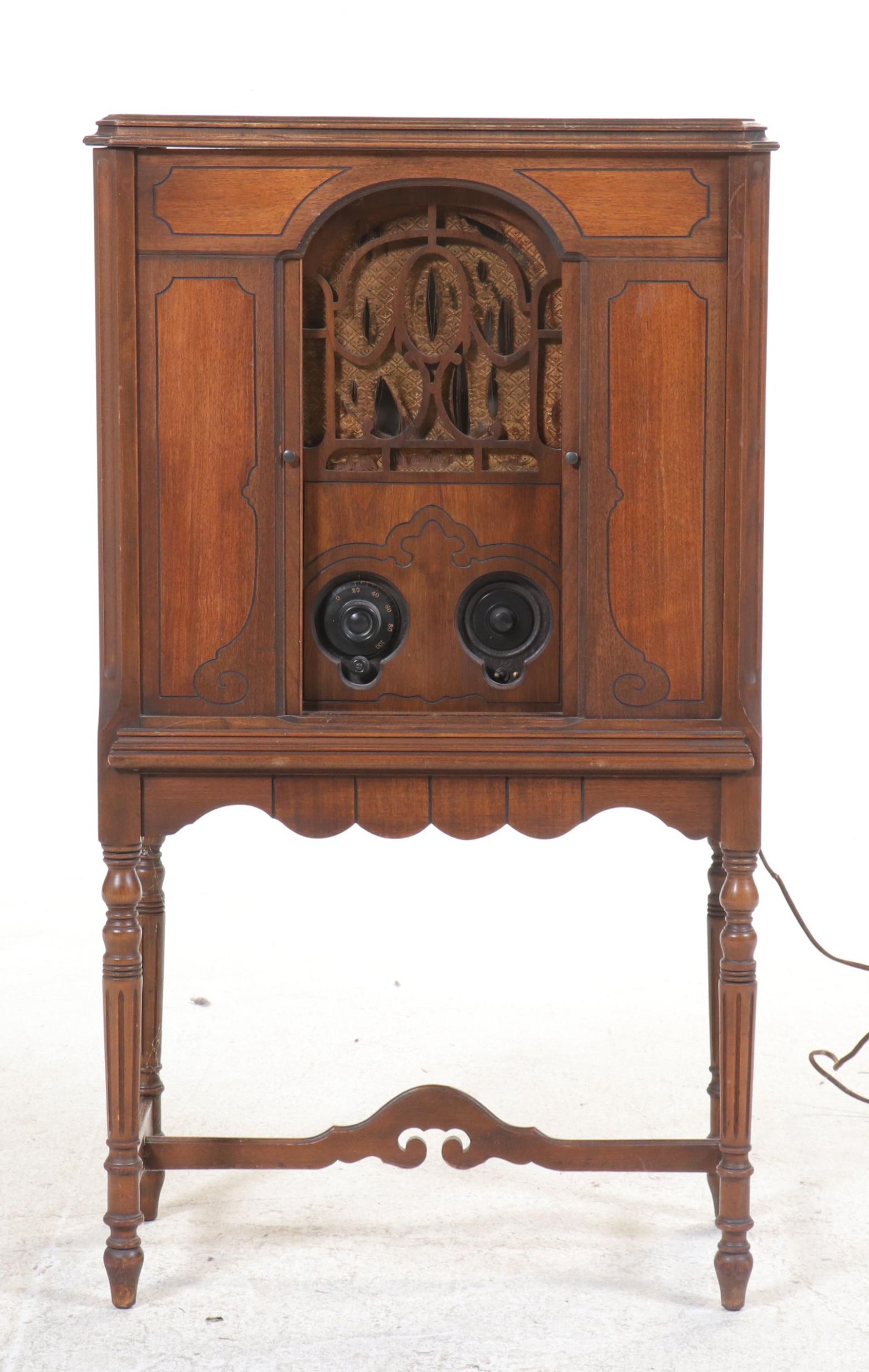 Pooley Radio Cabinet with Atwater Kent Radio, Early 20th Century
