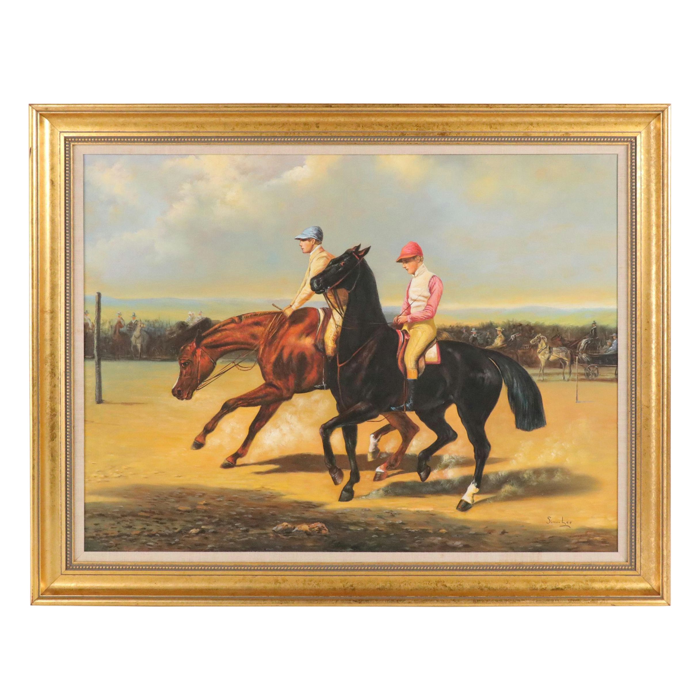 Simon Lee Scenic Oil Painting of Equestrians, Late 20th Century