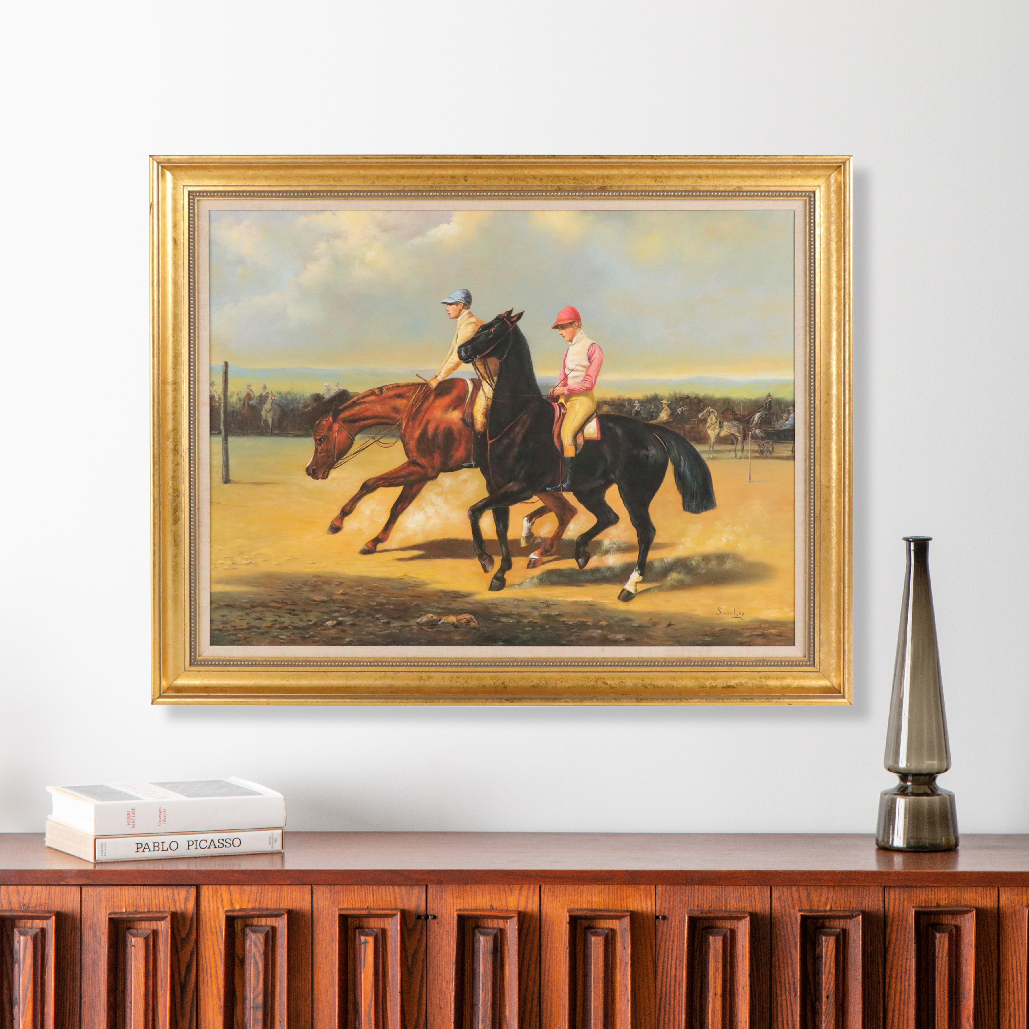 Simon Lee Scenic Oil Painting of Equestrians, Late 20th Century