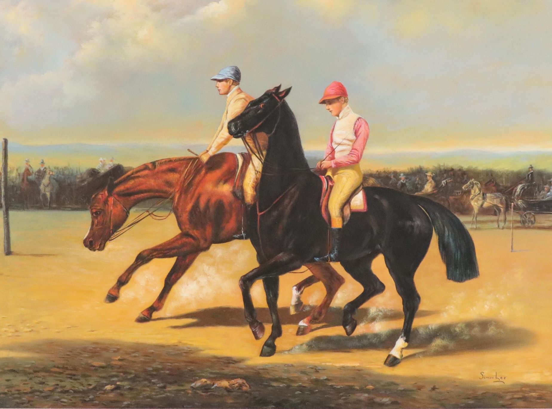 Simon Lee Scenic Oil Painting of Equestrians, Late 20th Century