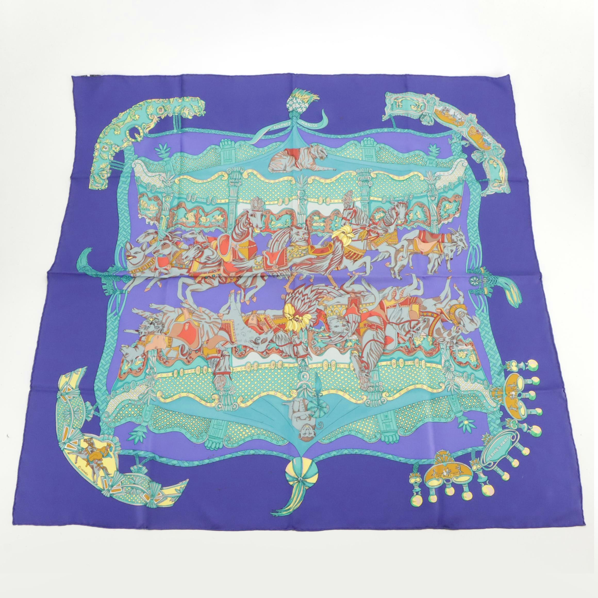 Hermès "Tournez Manège" Silk Twill Scarf 90