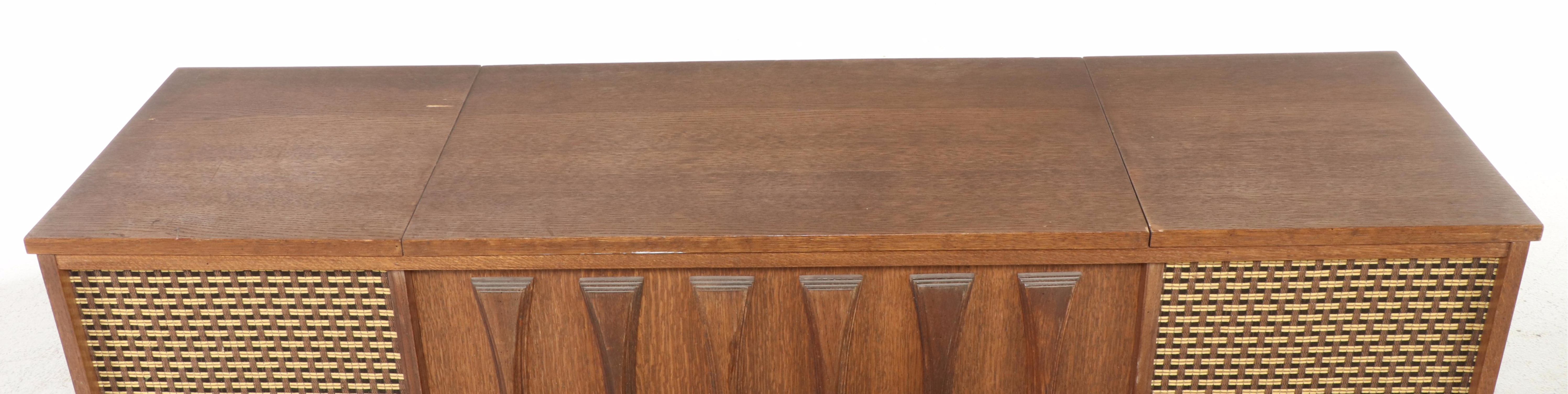 Mid Century Modern Walnut Record Cabinet with Morse Stereo