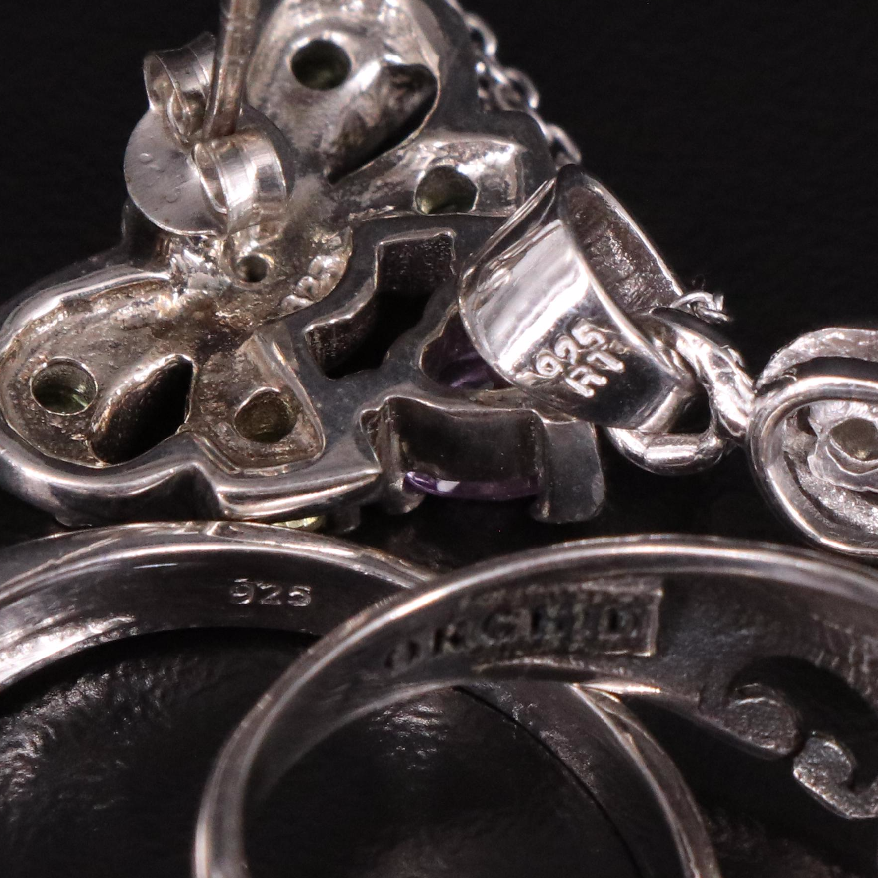 14 Assorted Sterling Silver Rings, Necklaces, Earrings, and Pendants