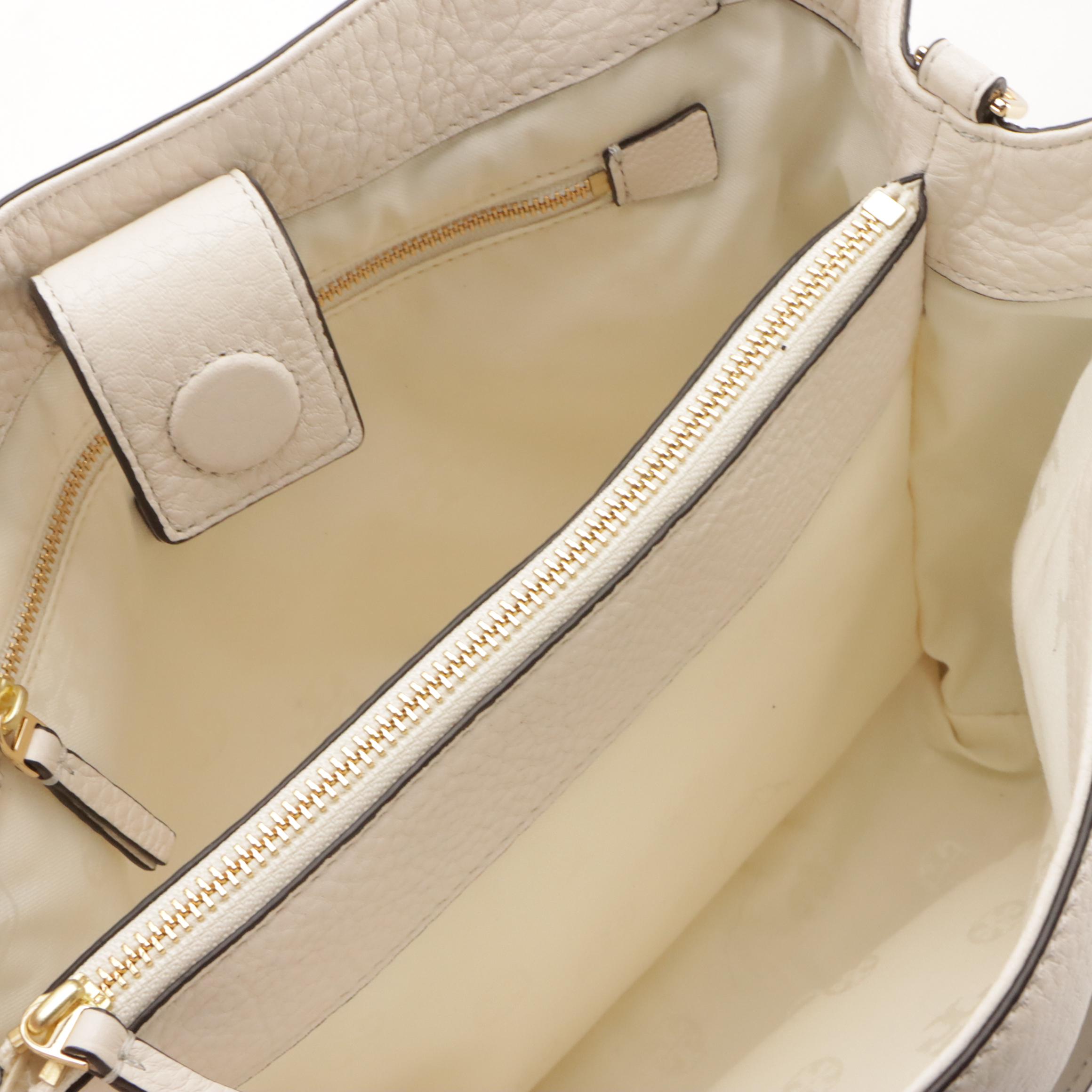 Tory Burch Small Harper Two-Way Satchel in White Grained Leather, With Tag