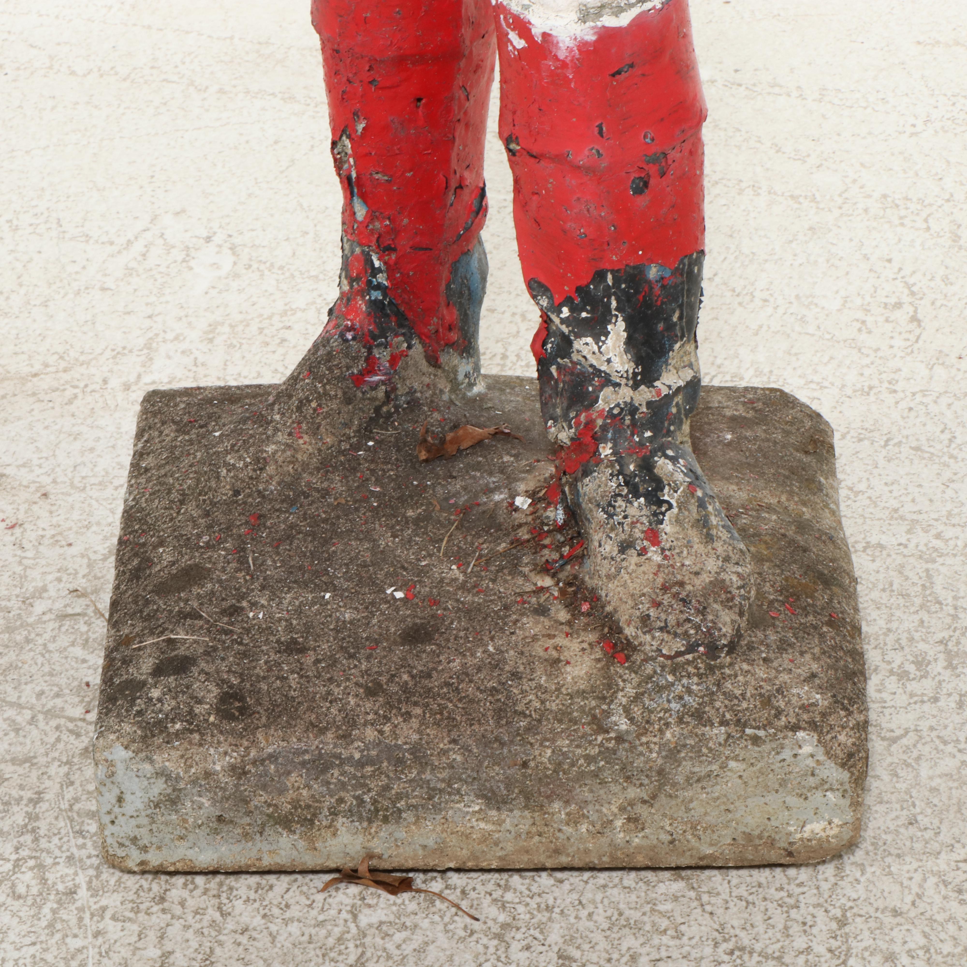 Polychrome Cast Concrete Figural Jockey Horse Hitch