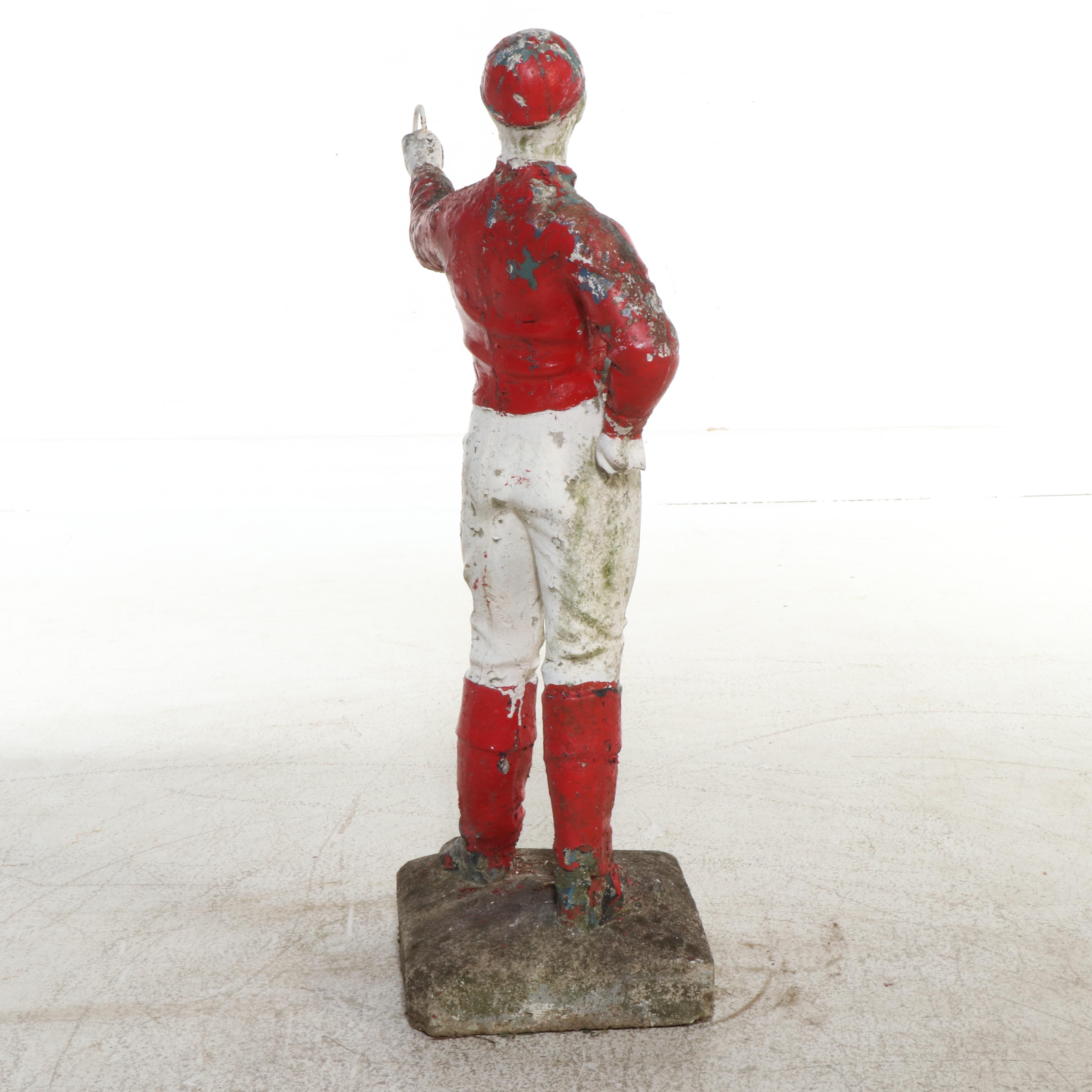 Polychrome Cast Concrete Figural Jockey Horse Hitch