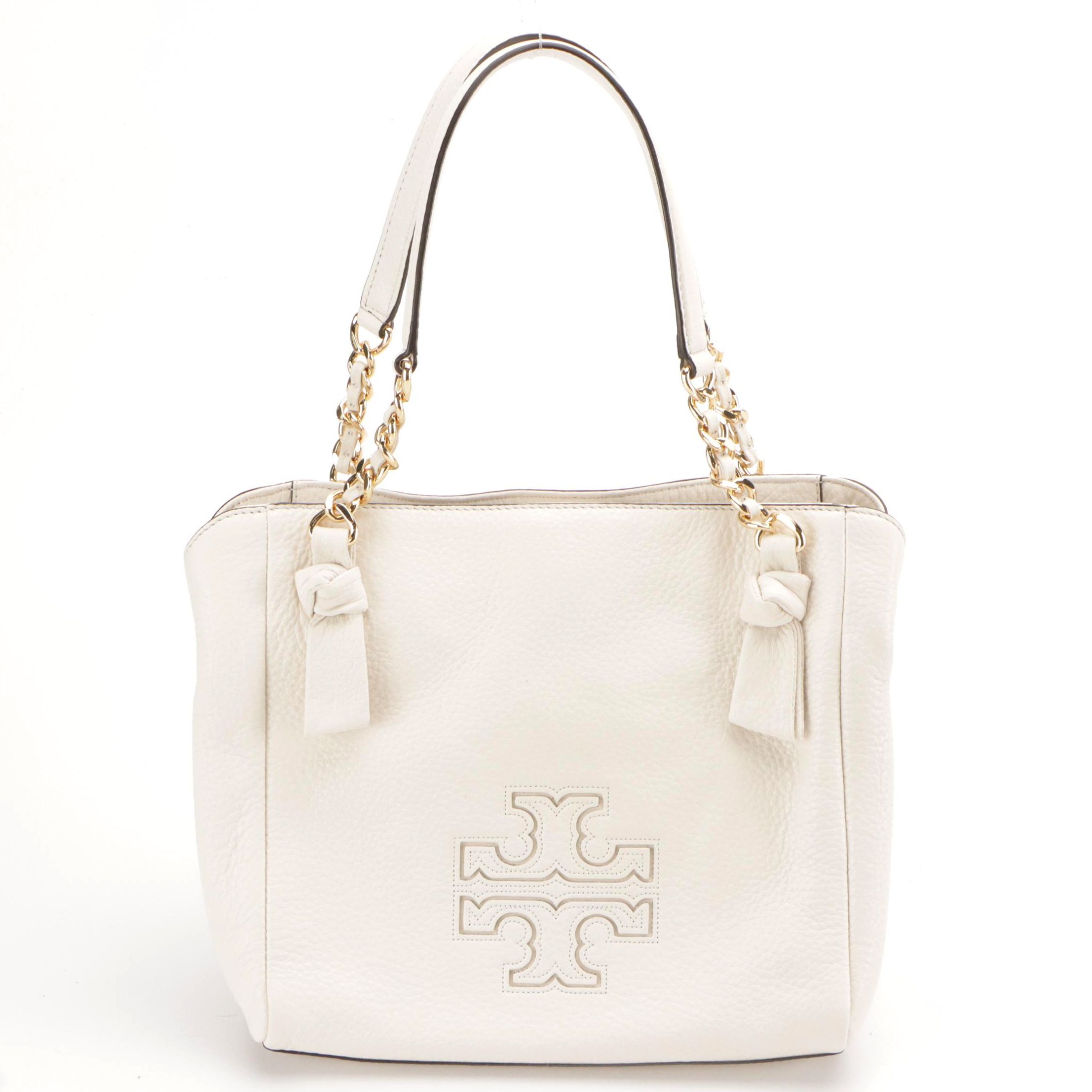 Tory Burch Small Harper Two-Way Satchel in White Grained Leather, With Tag