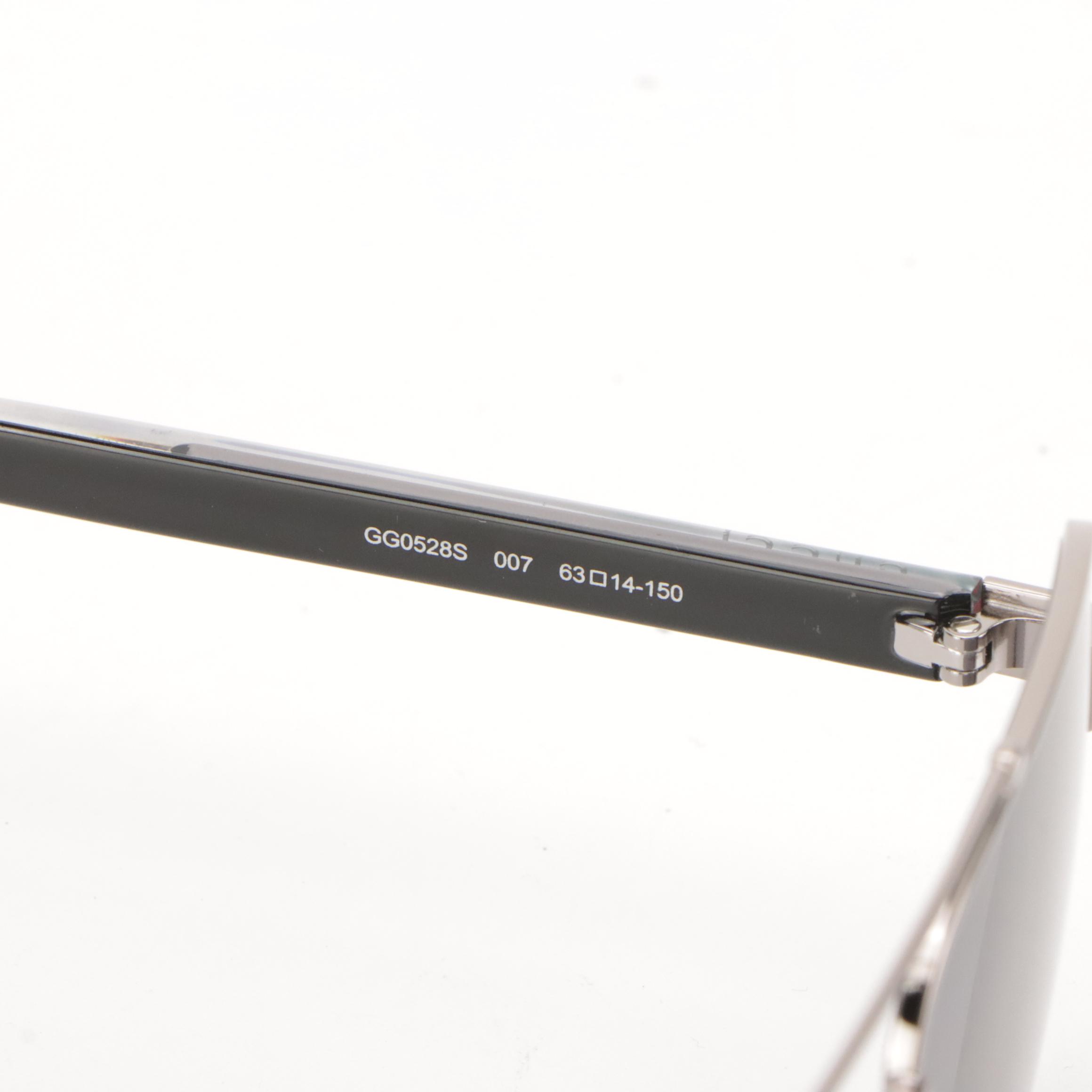 Gucci GG0528S 007 Polarized Aviator Sunglasses With Web Stripe in Case