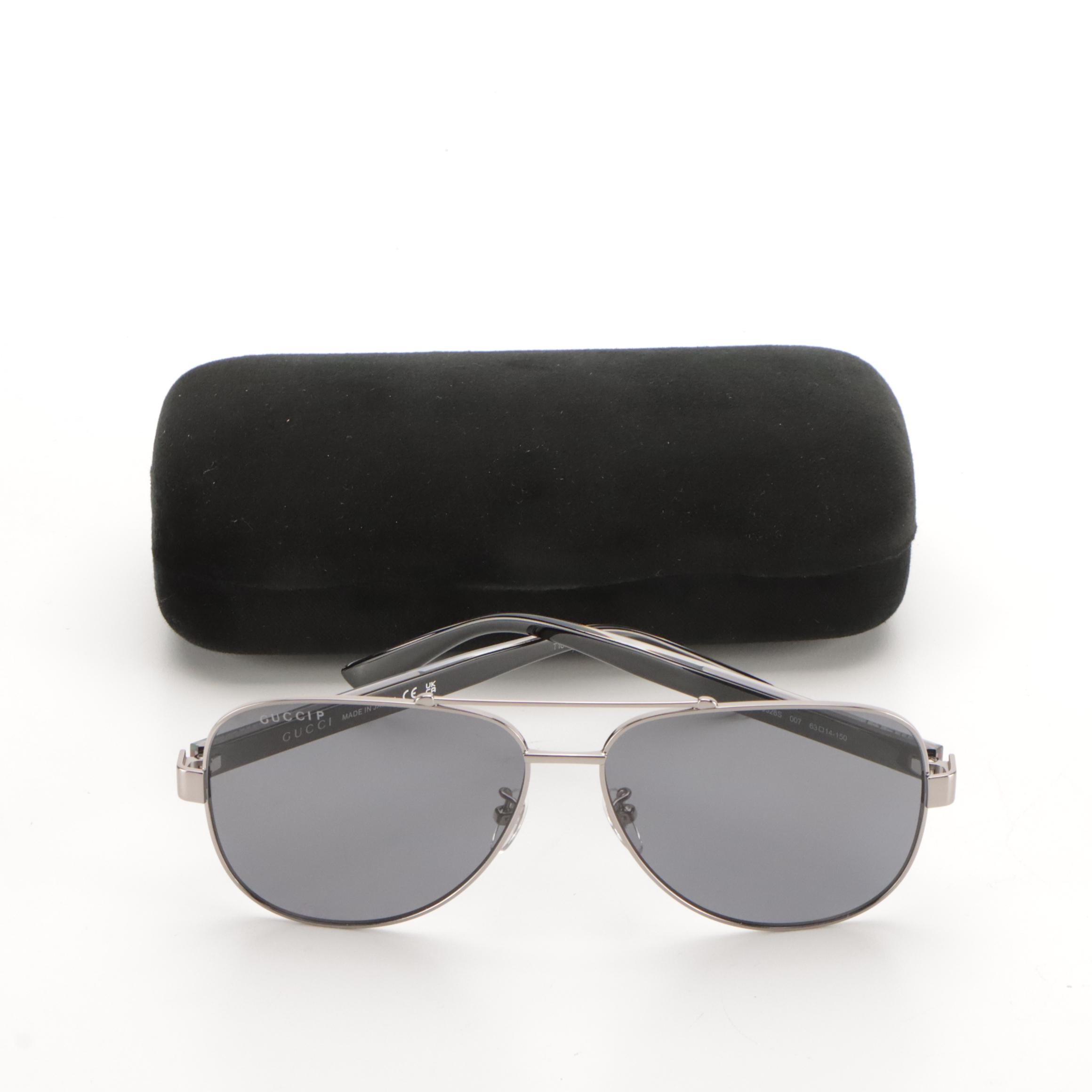 Gucci GG0528S 007 Polarized Aviator Sunglasses With Web Stripe in Case