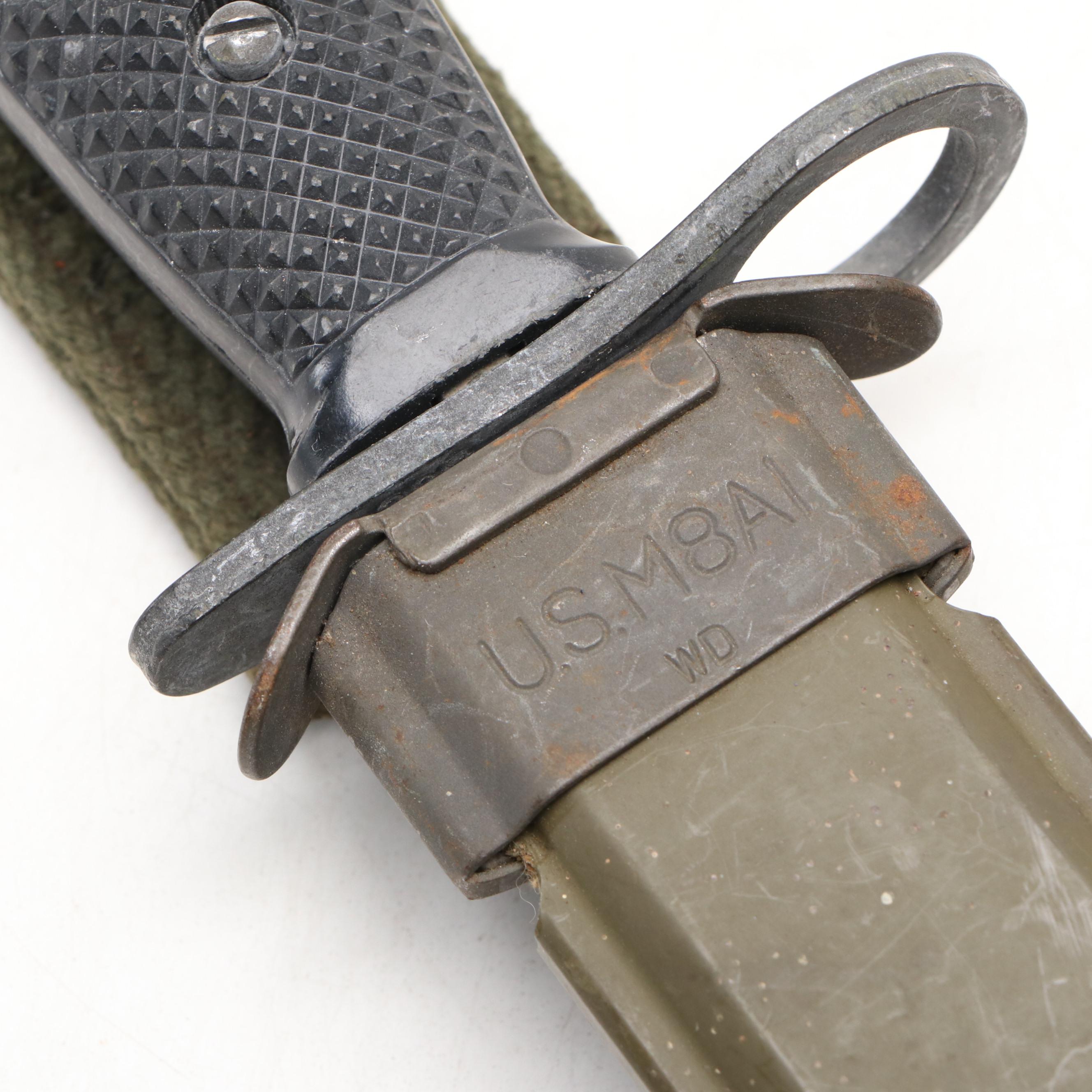 World War II M1, Vietnam Era U.S. M8A1 and Other Bayonet with Fixed Blade Knife