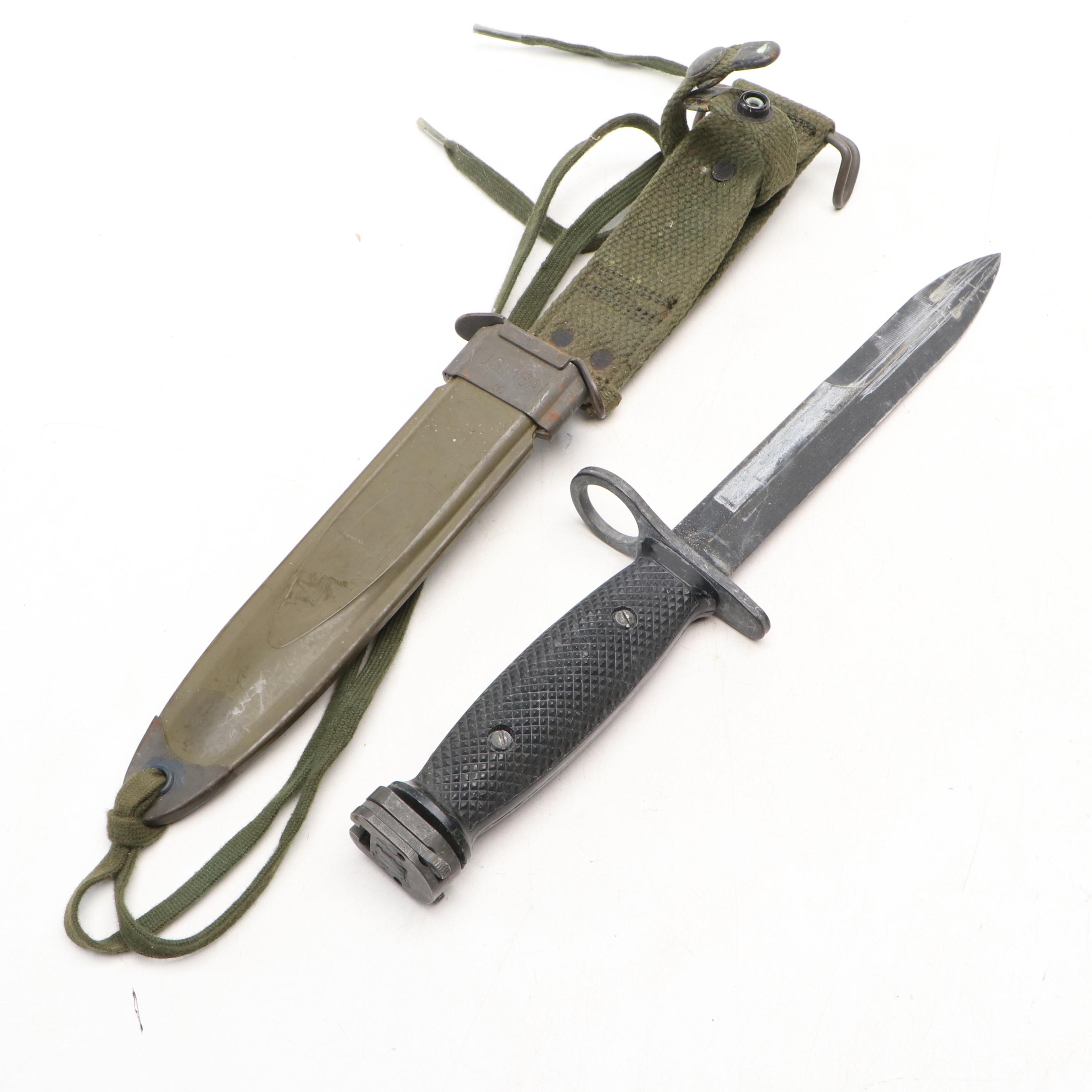 World War II M1, Vietnam Era U.S. M8A1 and Other Bayonet with Fixed Blade Knife