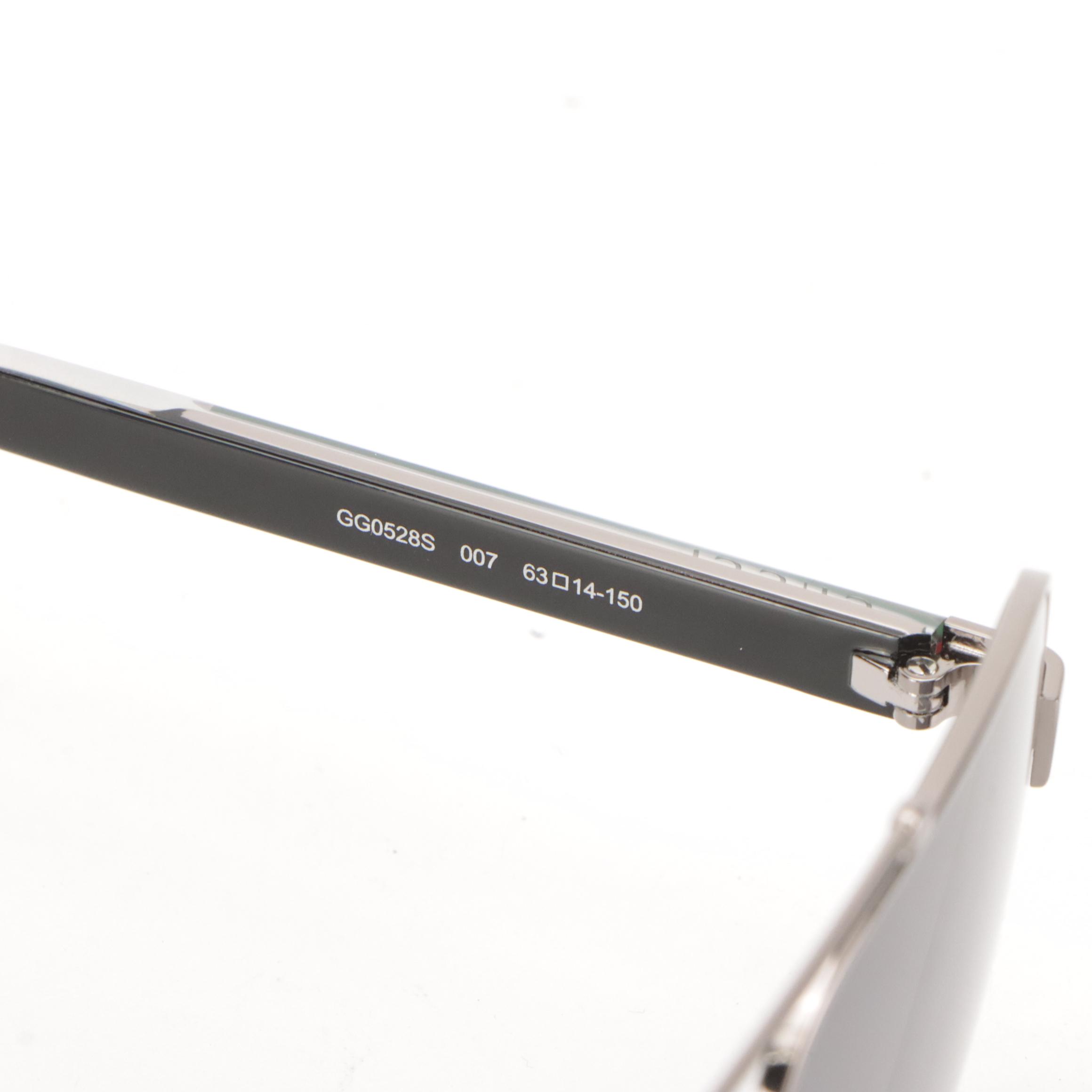 Gucci GG0528S 007 Polarized Aviator Sunglasses With Web Stripe in Case