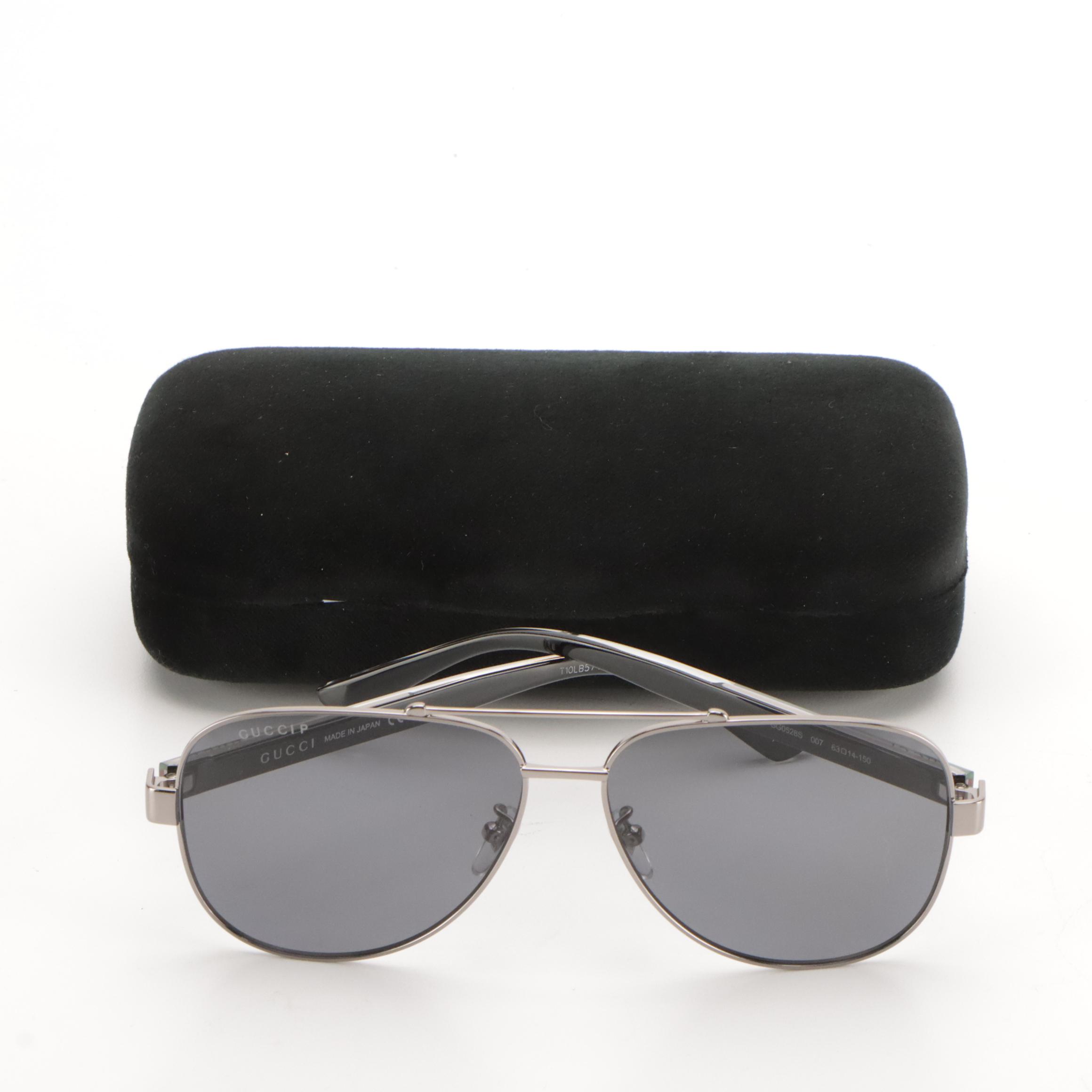 Gucci GG0528S 007 Polarized Aviator Sunglasses With Web Stripe in Case
