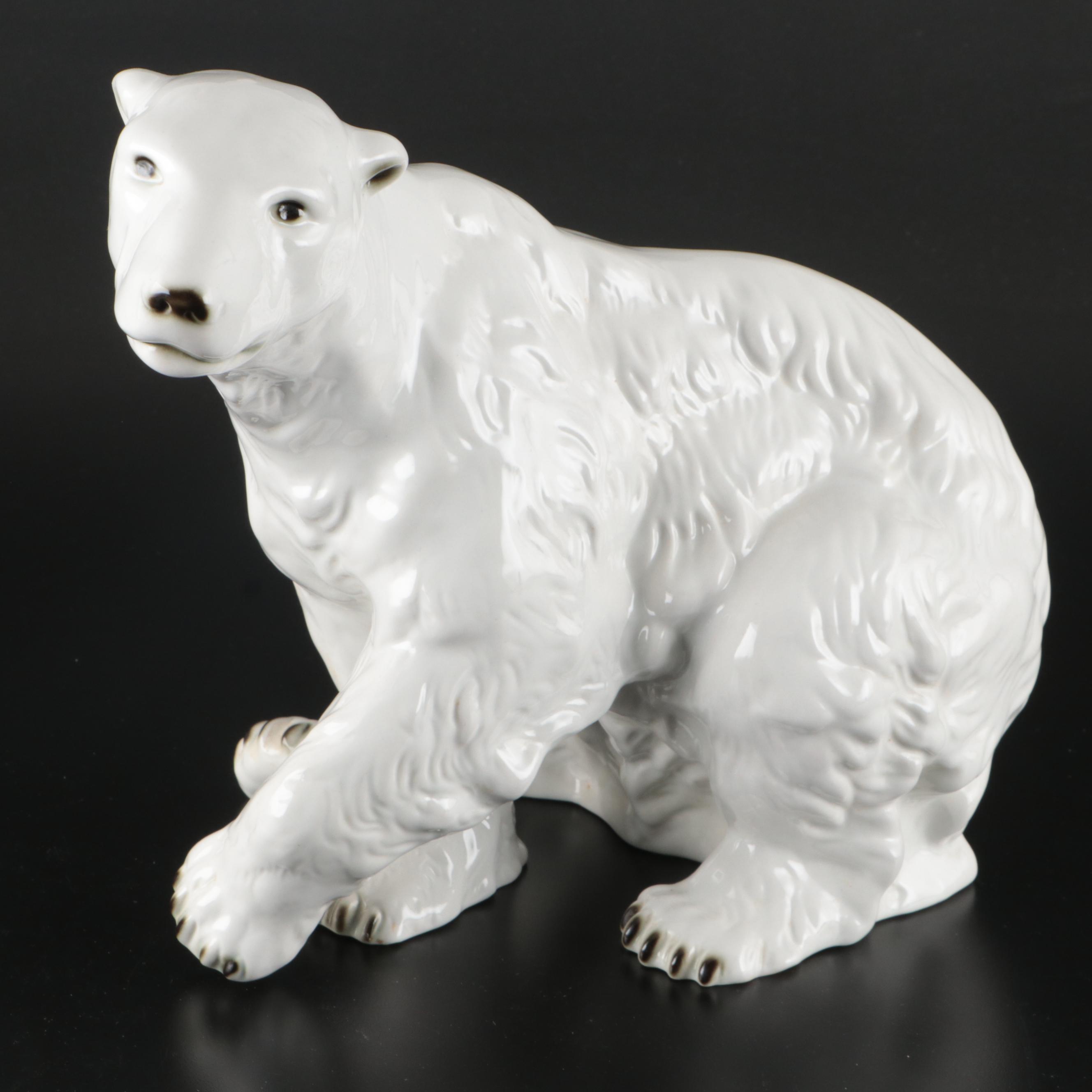 Royal Dux Porcelain Polar Bear Figure with Hutschenreuther Ceramic Polar Bear