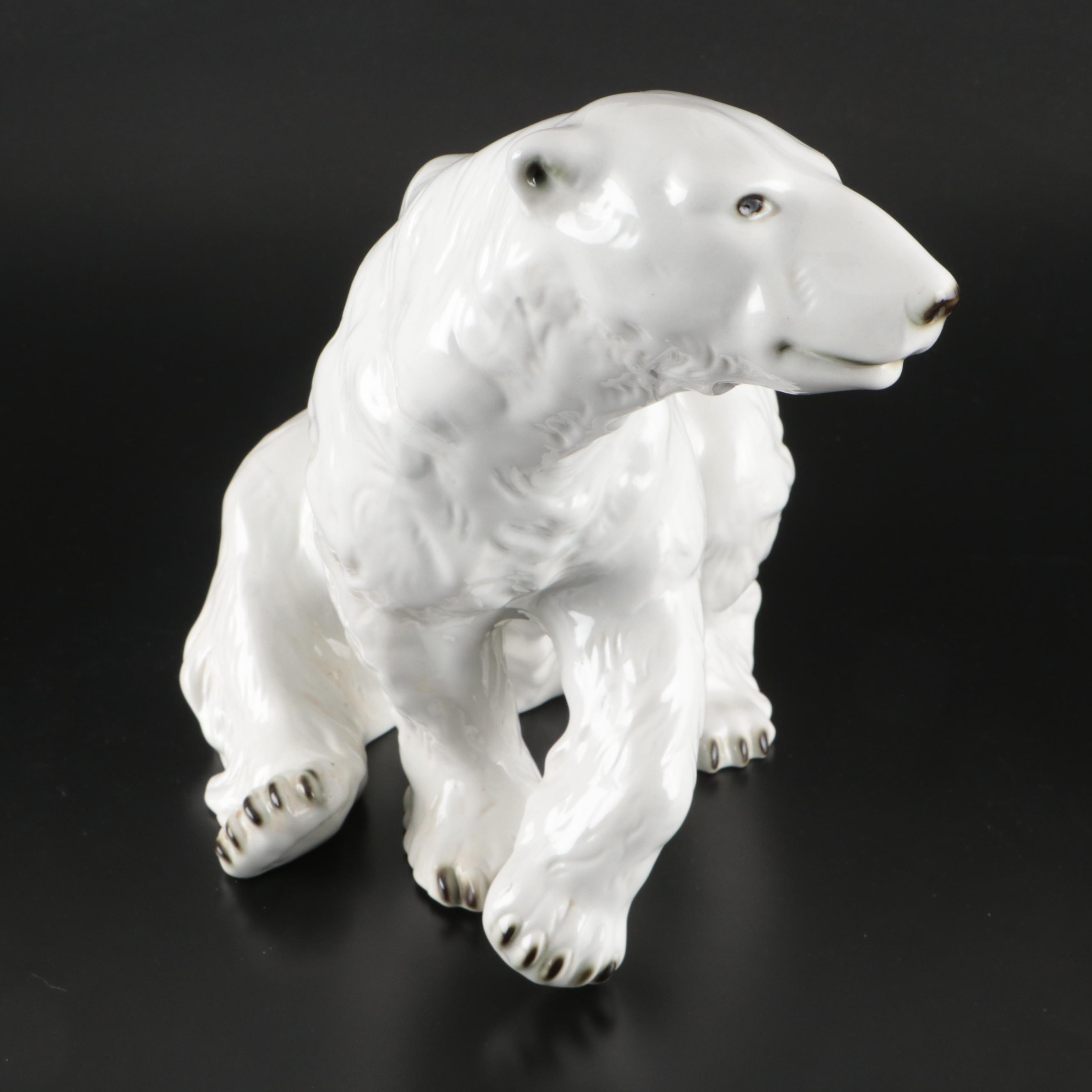 Royal Dux Porcelain Polar Bear Figure with Hutschenreuther Ceramic Polar Bear