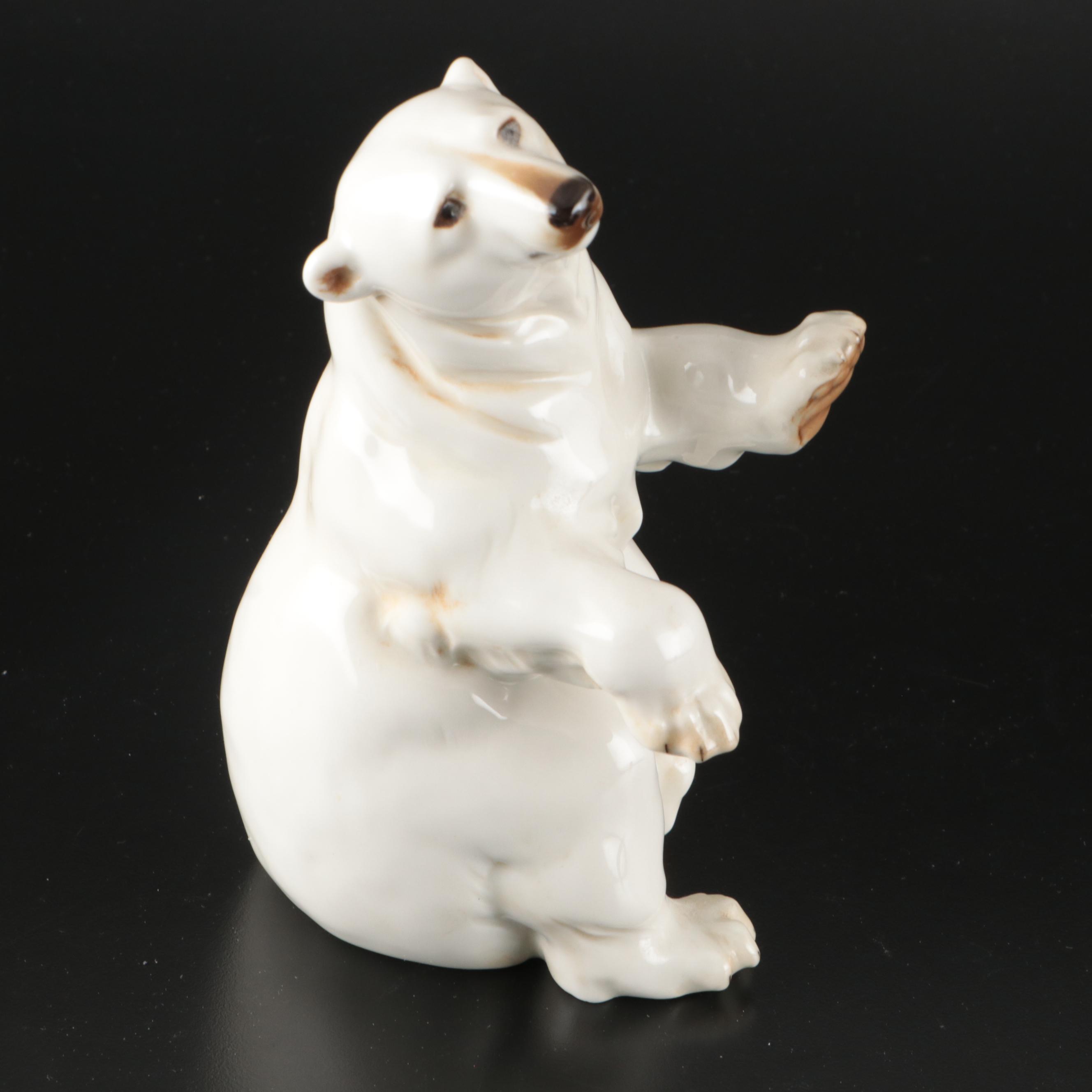 Royal Dux Porcelain Polar Bear Figure with Hutschenreuther Ceramic Polar Bear