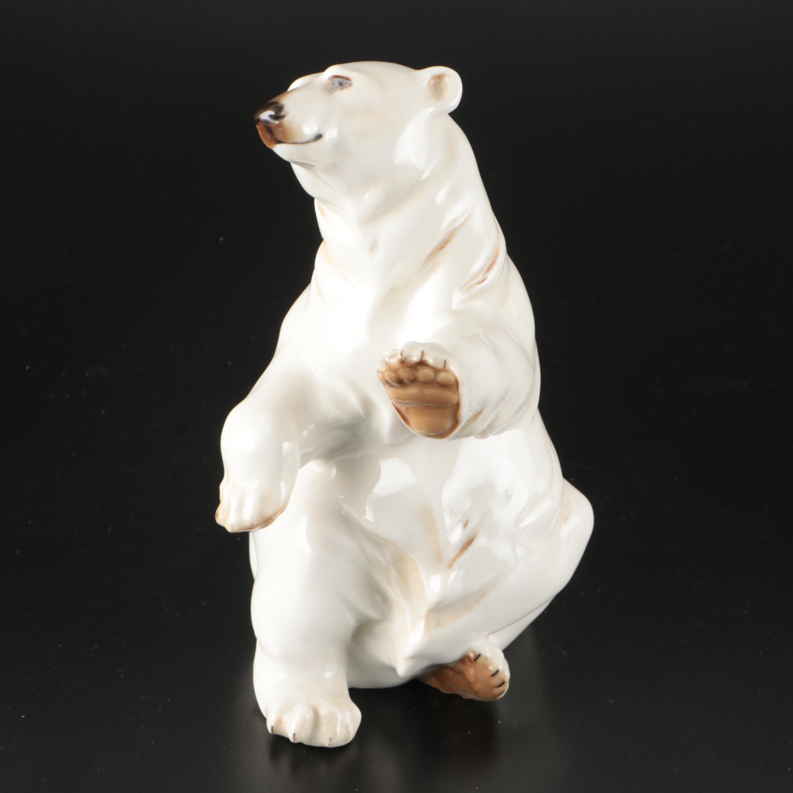 Royal Dux Porcelain Polar Bear Figure with Hutschenreuther Ceramic Polar Bear