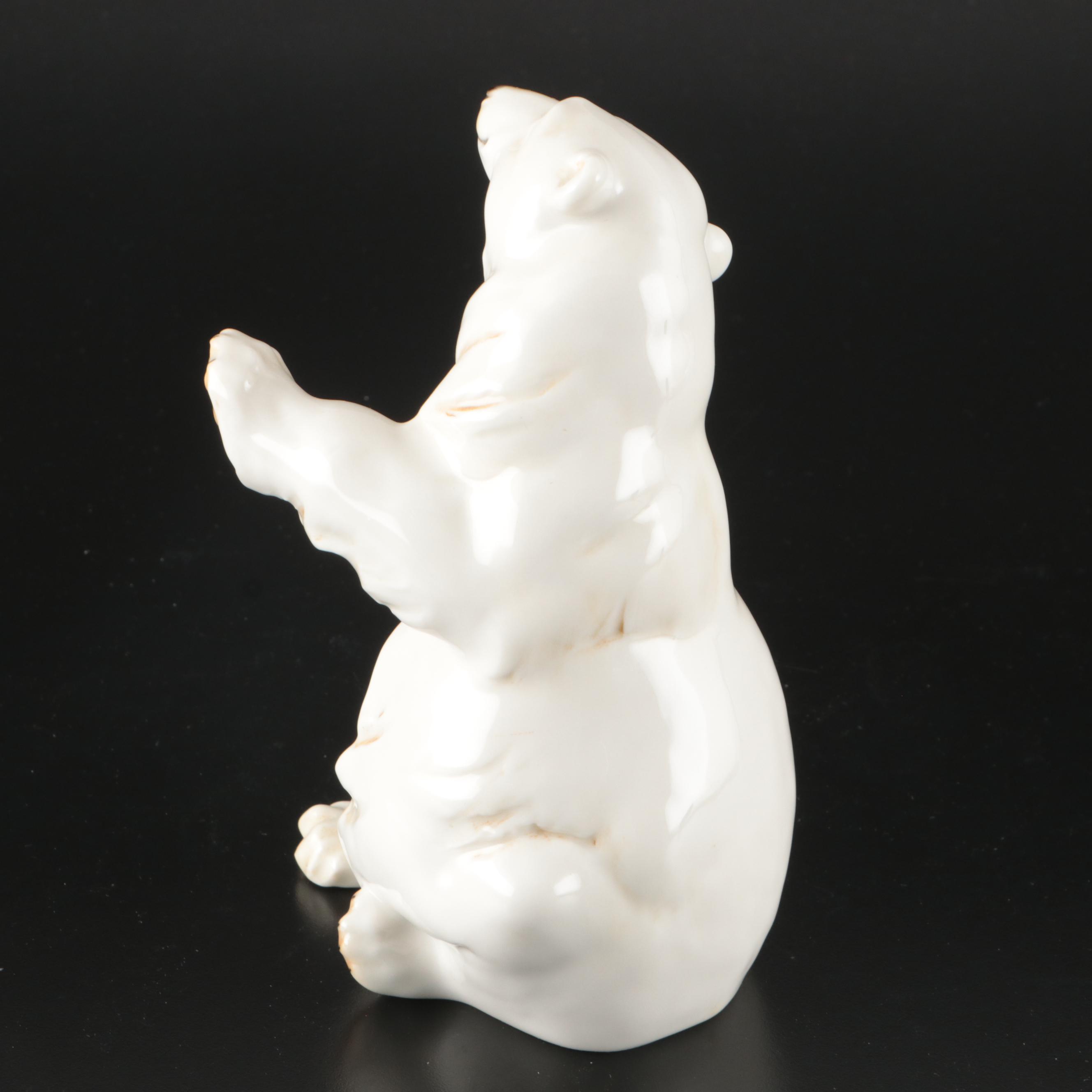 Royal Dux Porcelain Polar Bear Figure with Hutschenreuther Ceramic Polar Bear