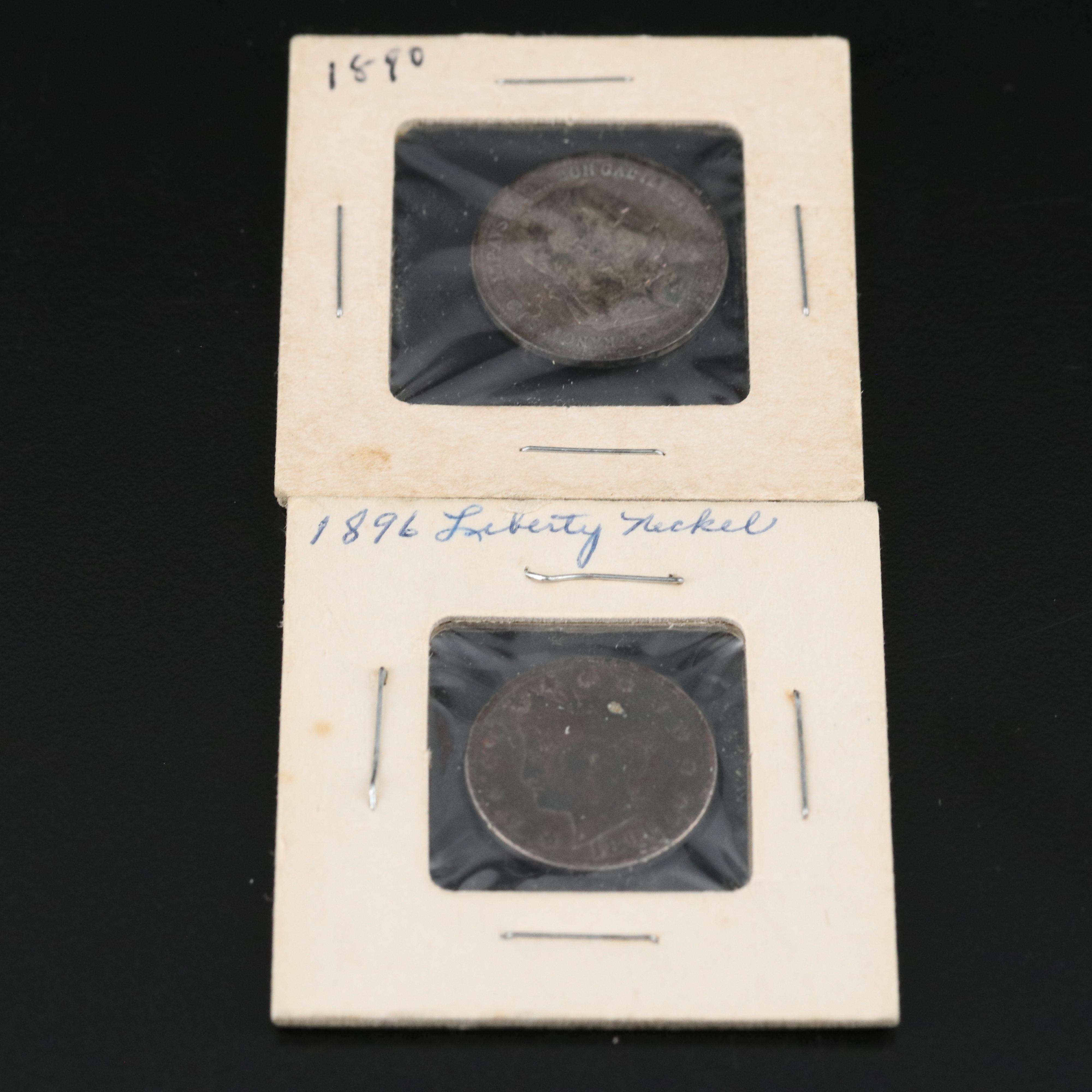 Small Group of Coins including an 1896 Austrian Silver One Corona