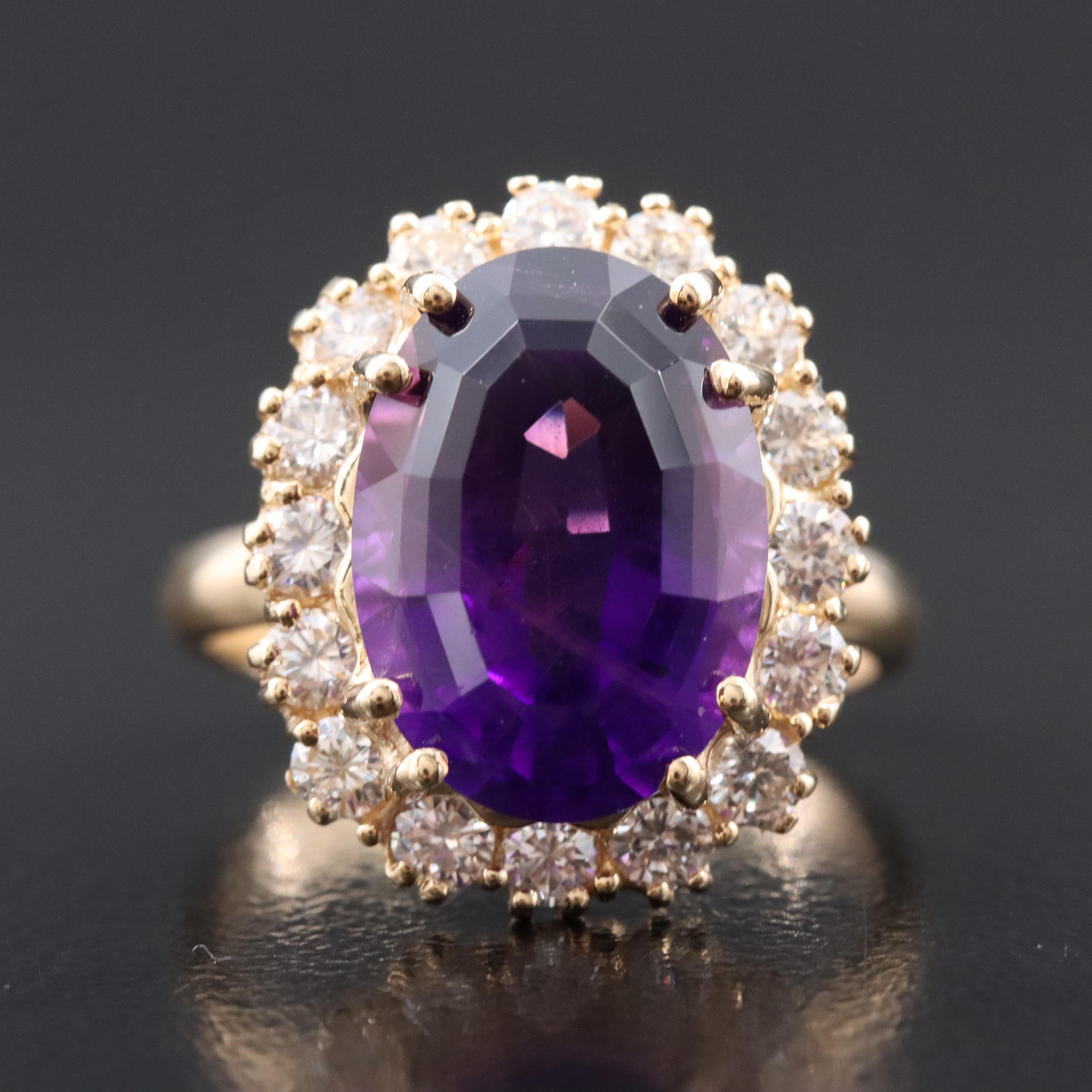 14K Amethyst and Diamond Halo Ring