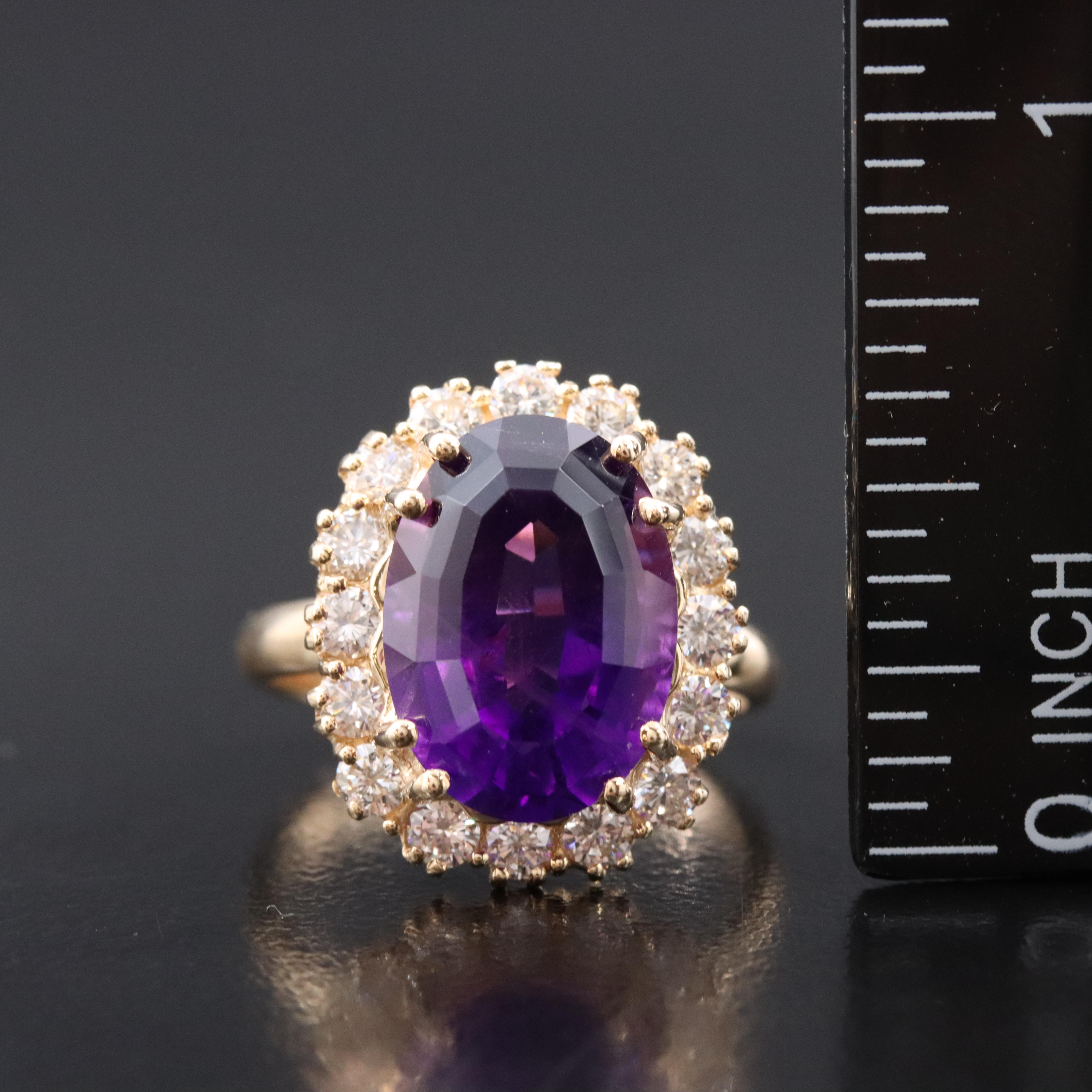 14K Amethyst and Diamond Halo Ring