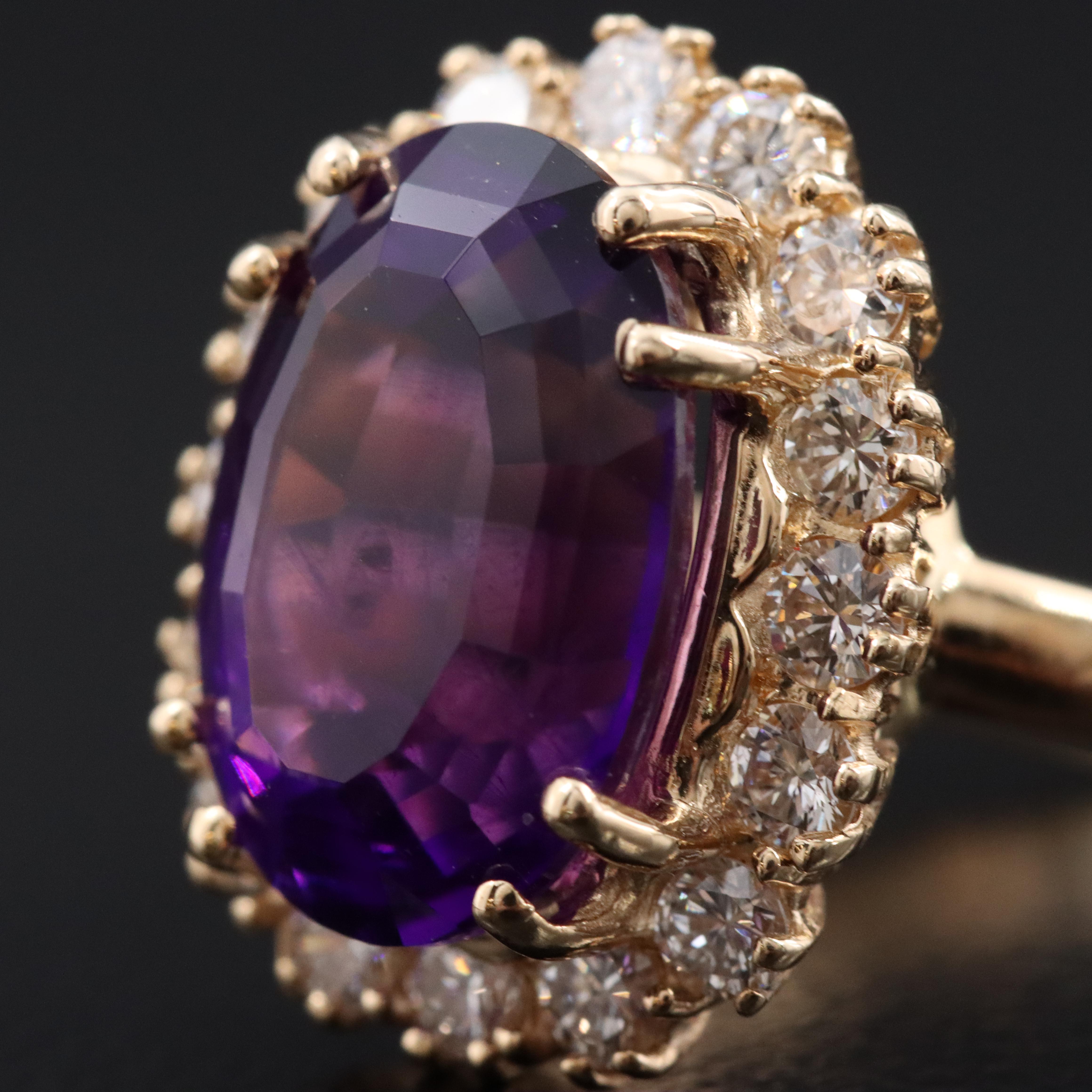 14K Amethyst and Diamond Halo Ring