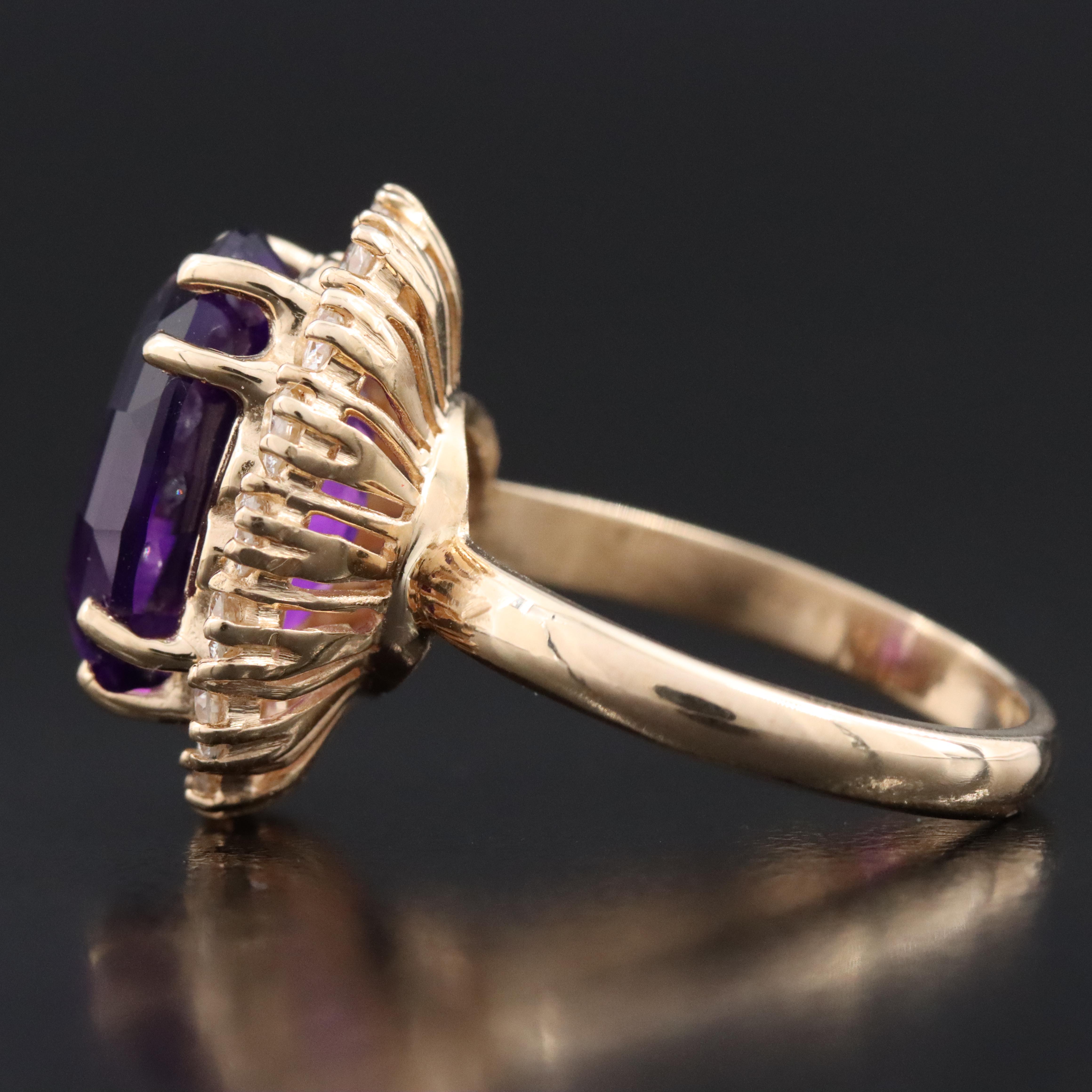 14K Amethyst and Diamond Halo Ring