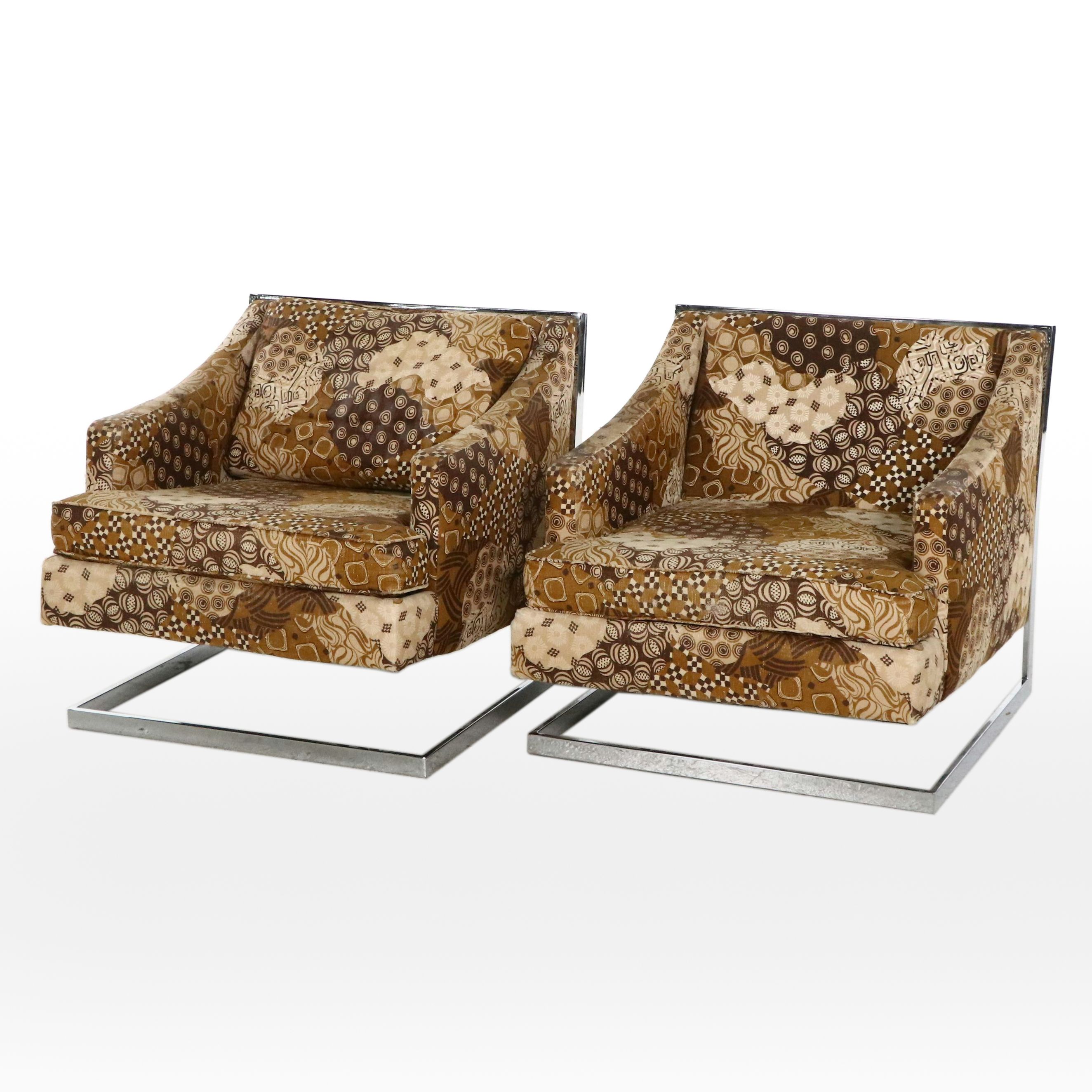 Two Carsons of High Point Modernist Chrome and Custom-Upholstered Lounge Chairs