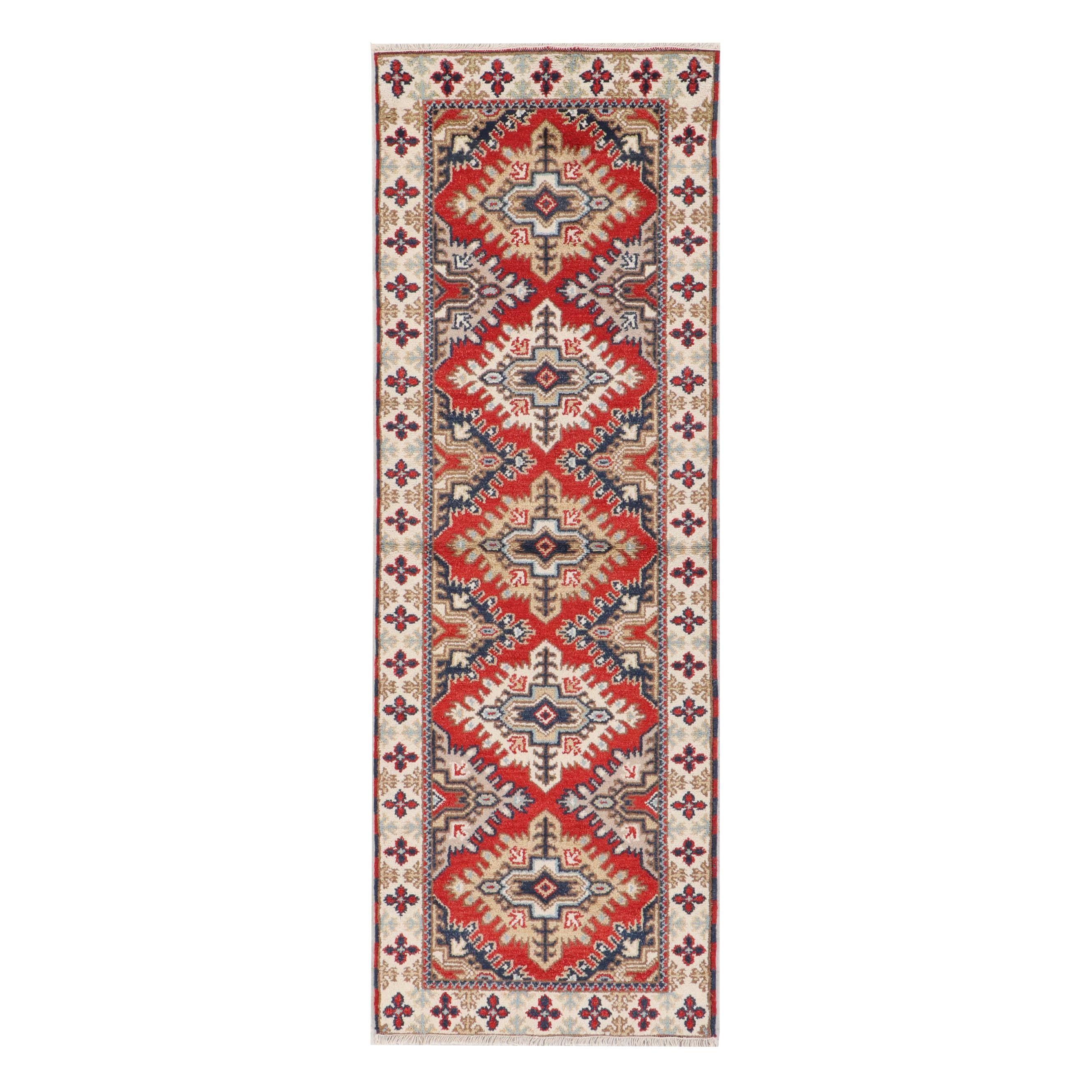 2'10 x 8'3 Hand-Knotted Afghan Kazak Carpet Runner