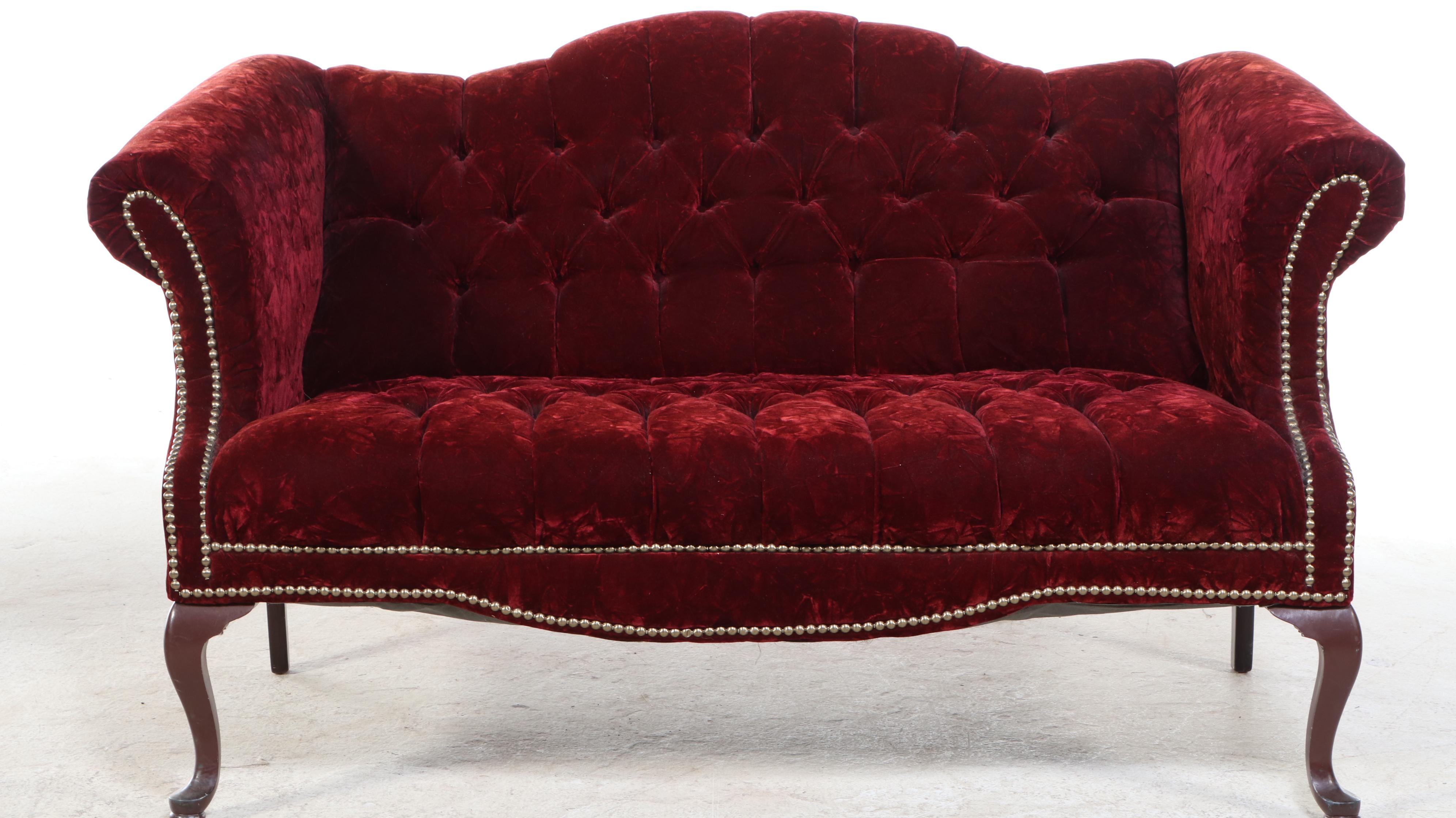 Gillespie Furniture Mfg. Queen Anne Style Crushed Velvet Loveseat and Wing Chair