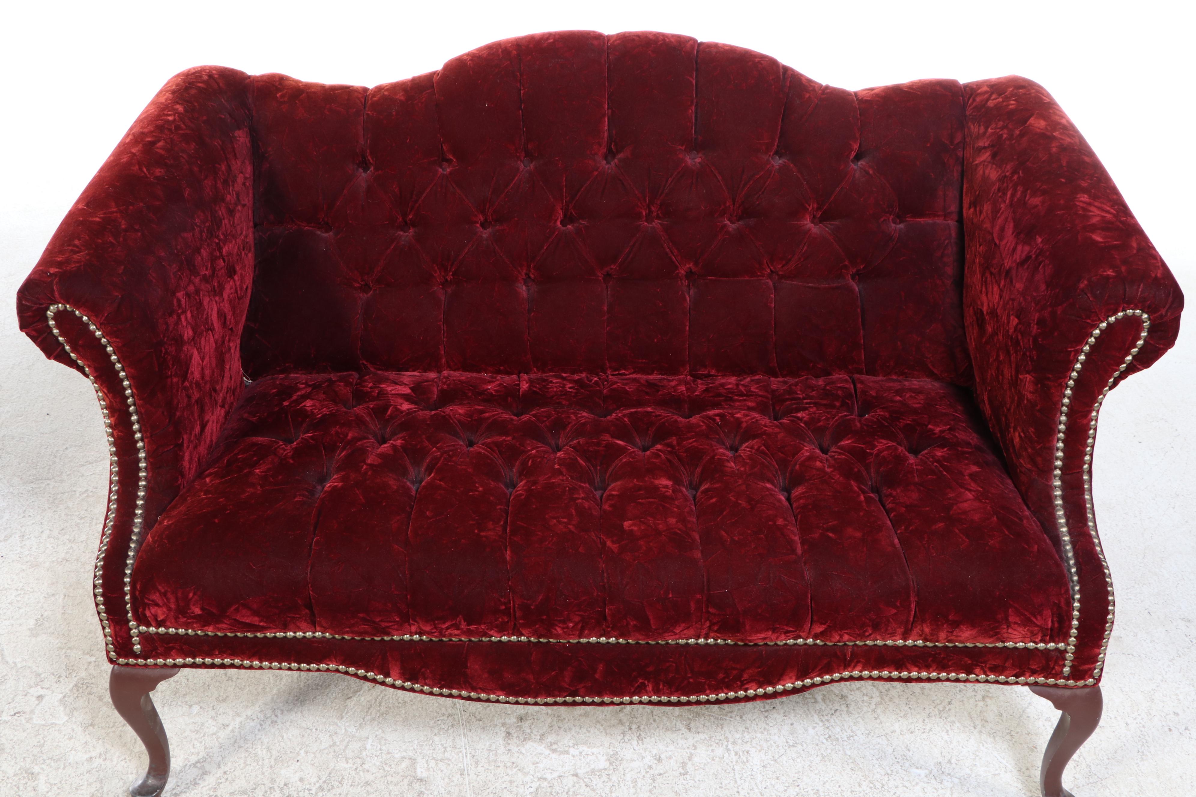 Gillespie Furniture Mfg. Queen Anne Style Crushed Velvet Loveseat and Wing Chair