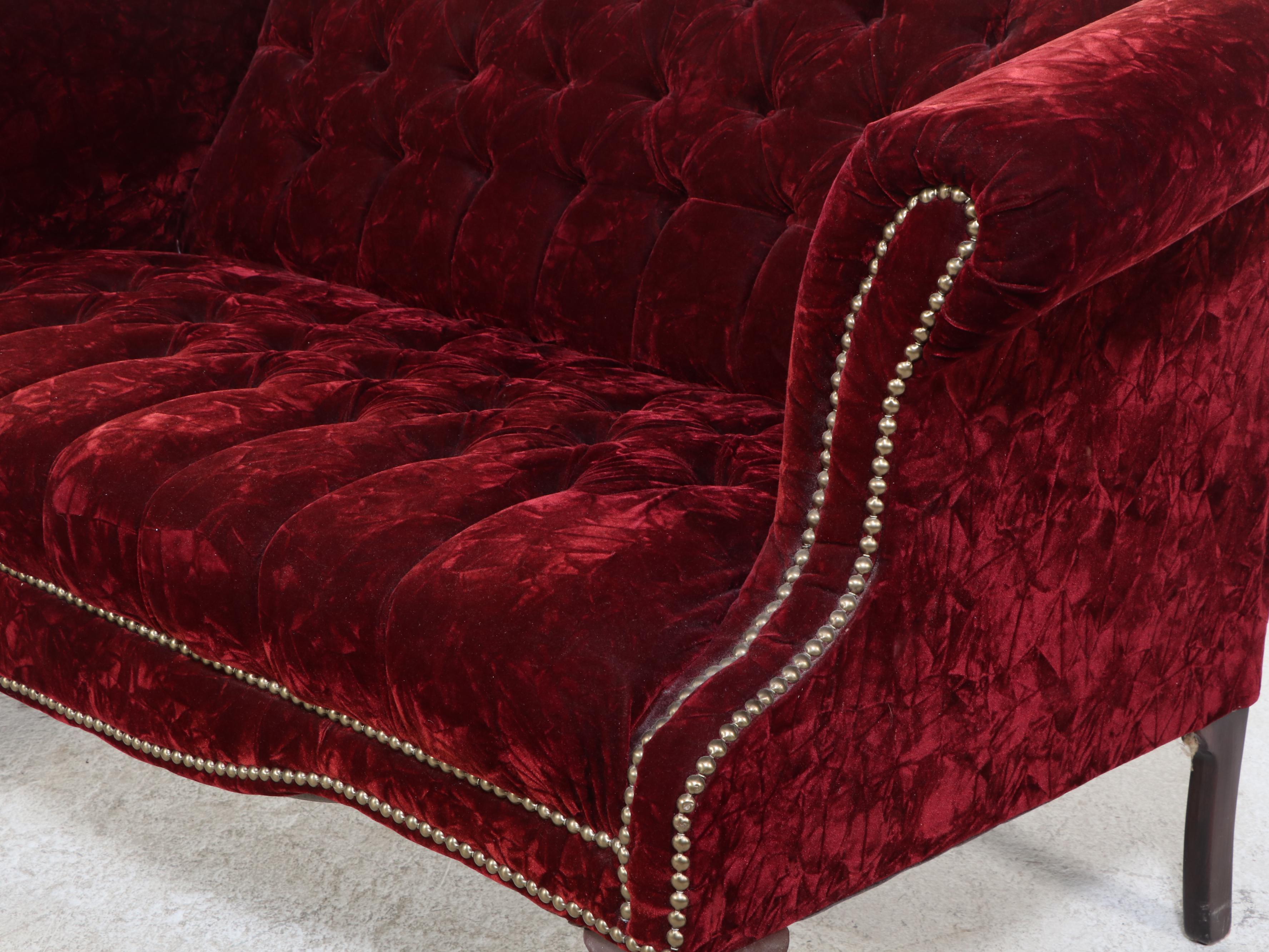 Gillespie Furniture Mfg. Queen Anne Style Crushed Velvet Loveseat and Wing Chair