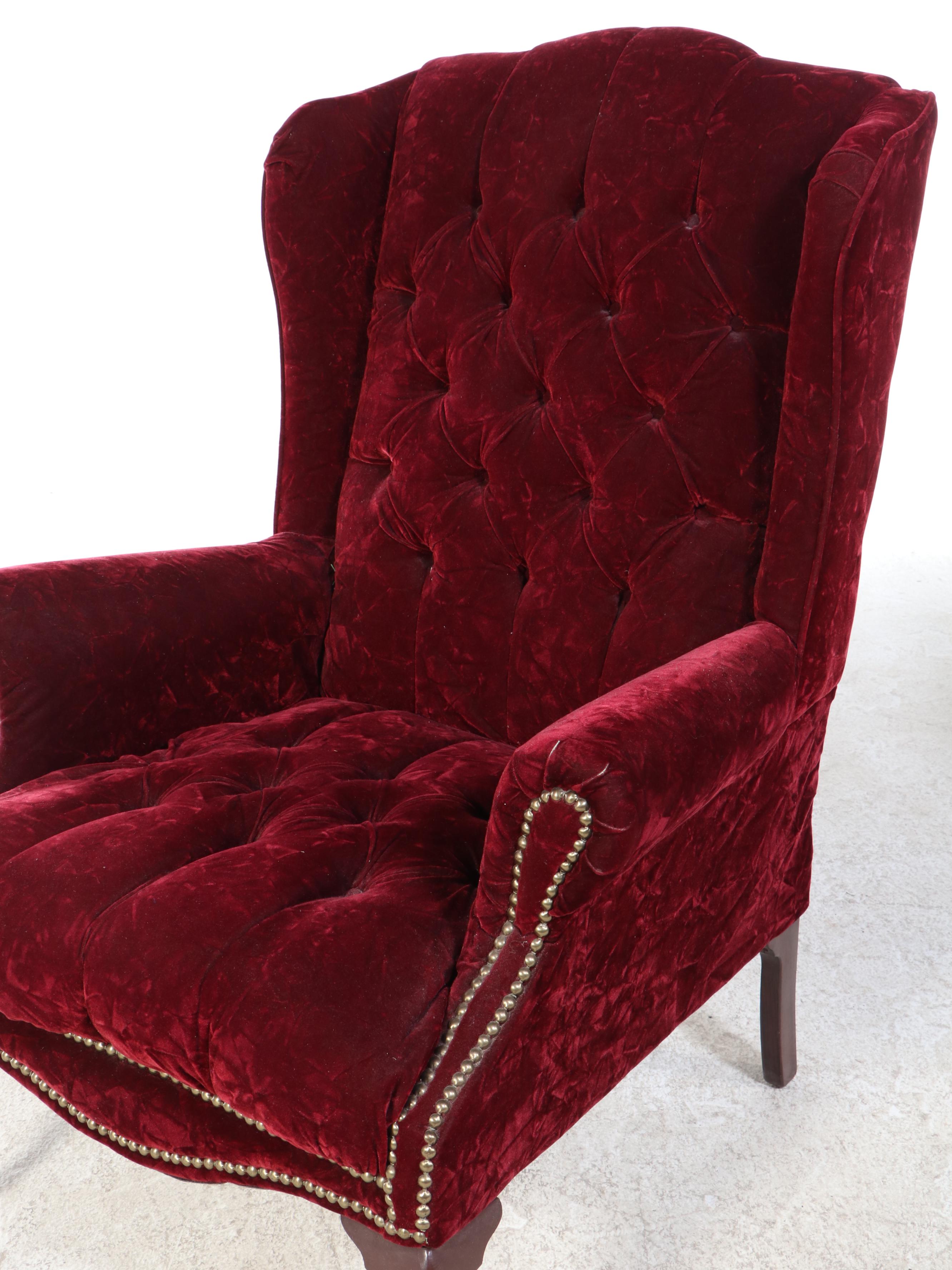 Gillespie Furniture Mfg. Queen Anne Style Crushed Velvet Loveseat and Wing Chair