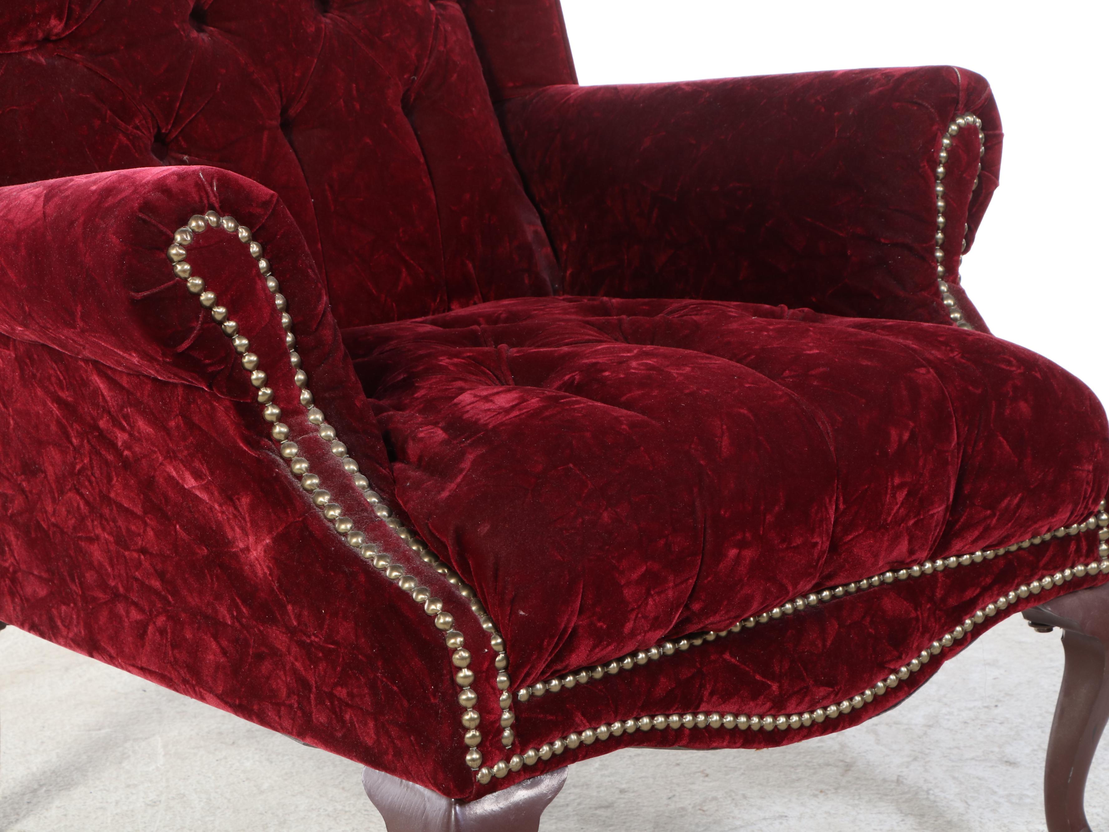 Gillespie Furniture Mfg. Queen Anne Style Crushed Velvet Loveseat and Wing Chair
