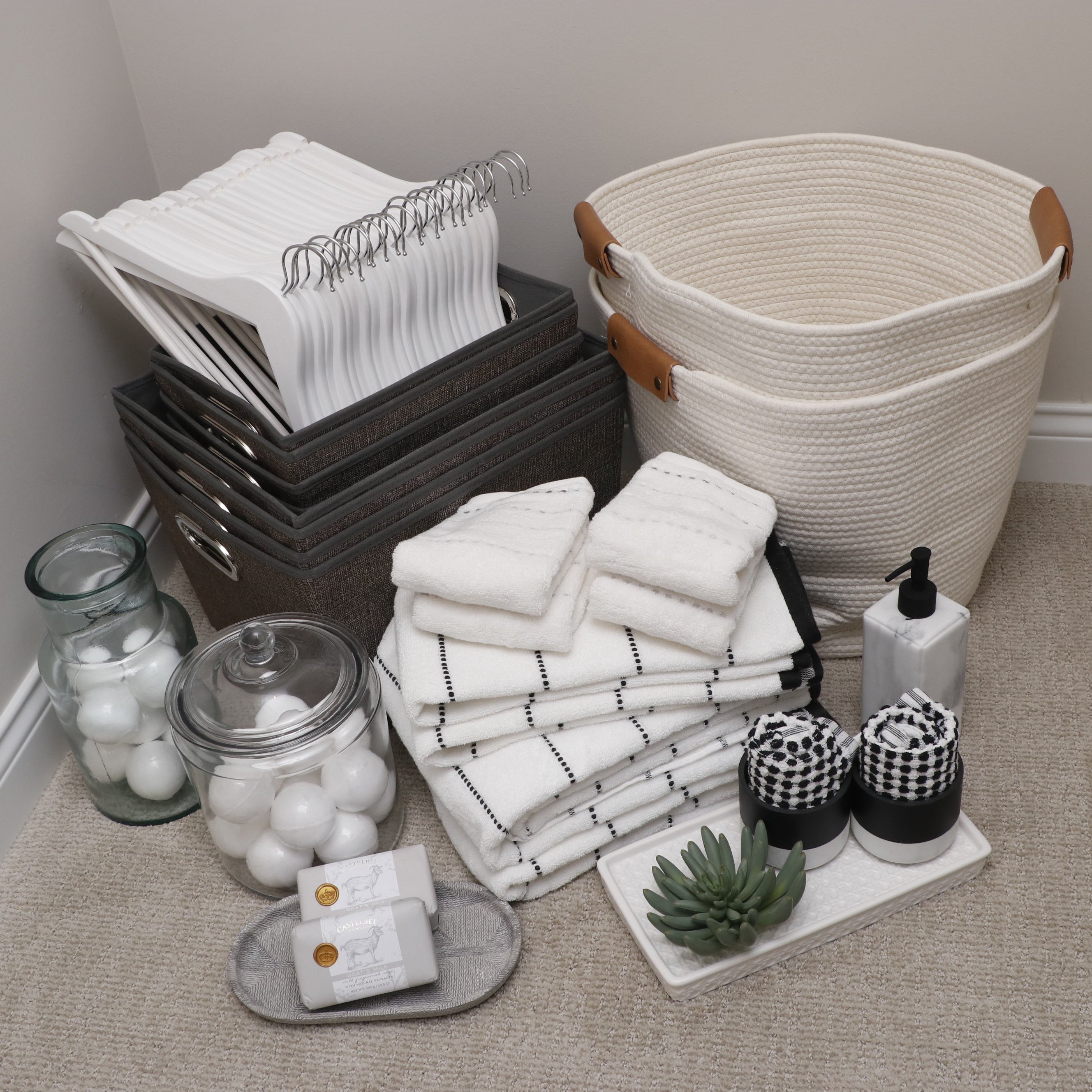 Closet Storage Baskets and Bathroom Décor, Including DKNY Towels
