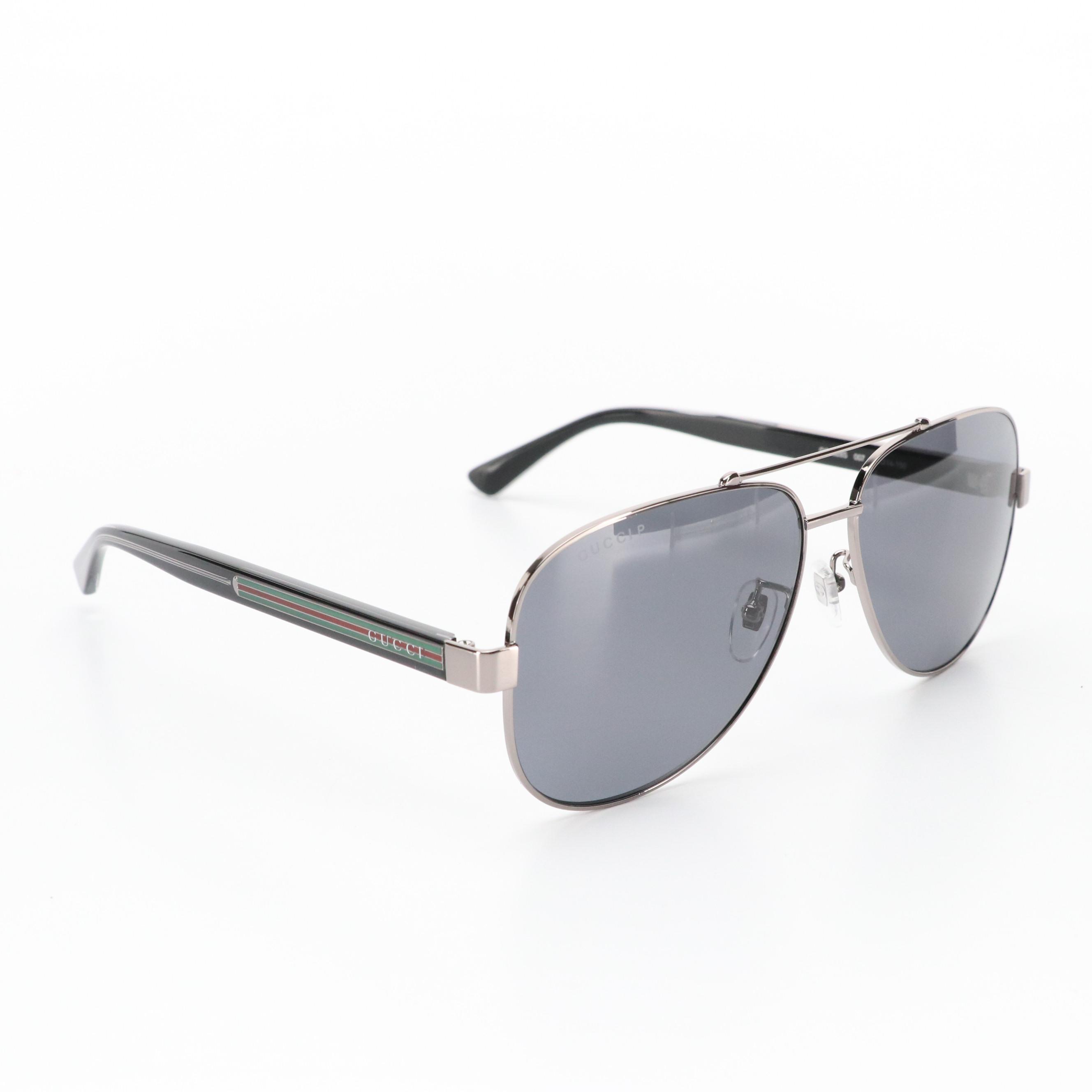 Gucci GG0528S 007 Ruthenium Aviator Sunglasses in Case