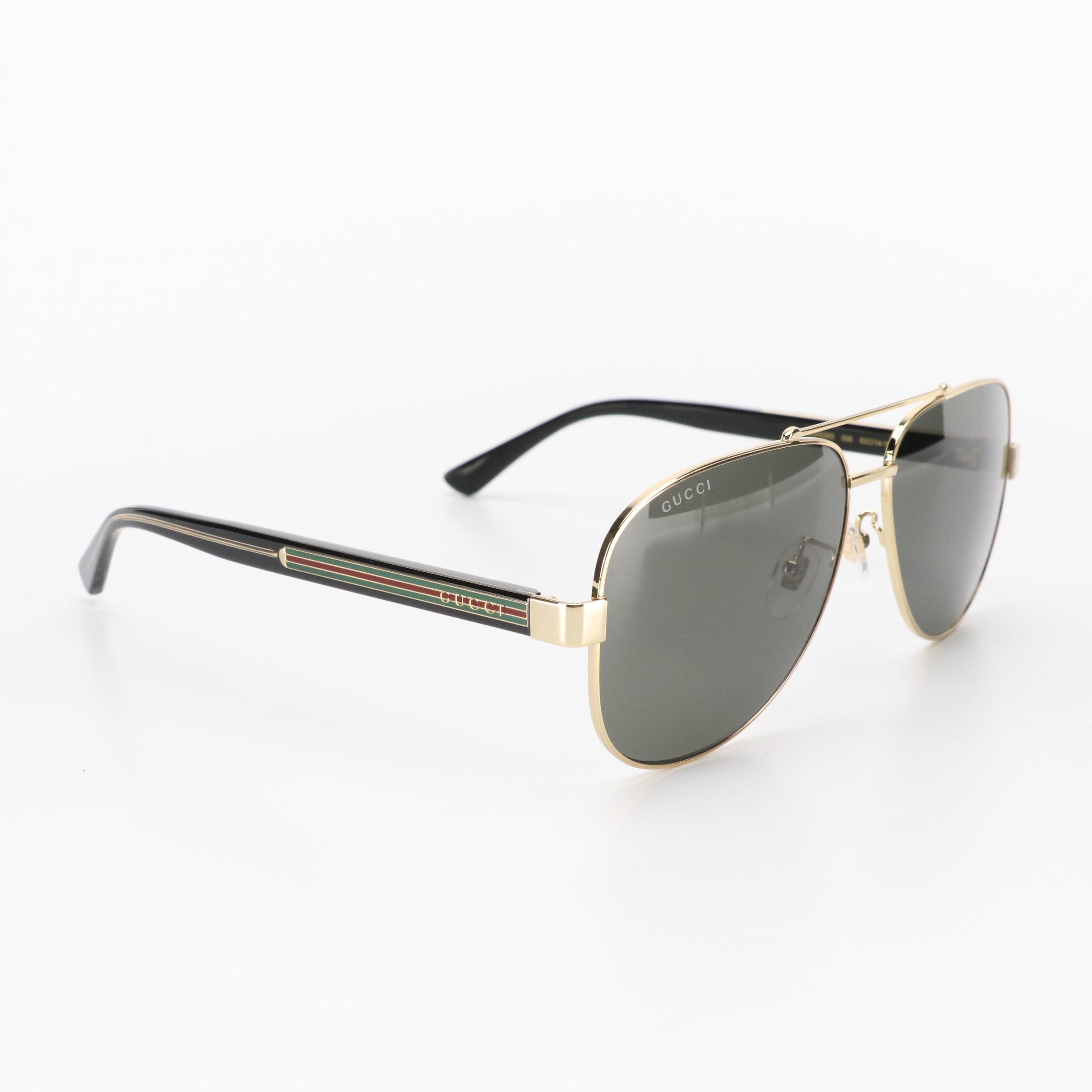 Gucci GG0528S 006 Gold-Tone Aviator Sunglasses in Case