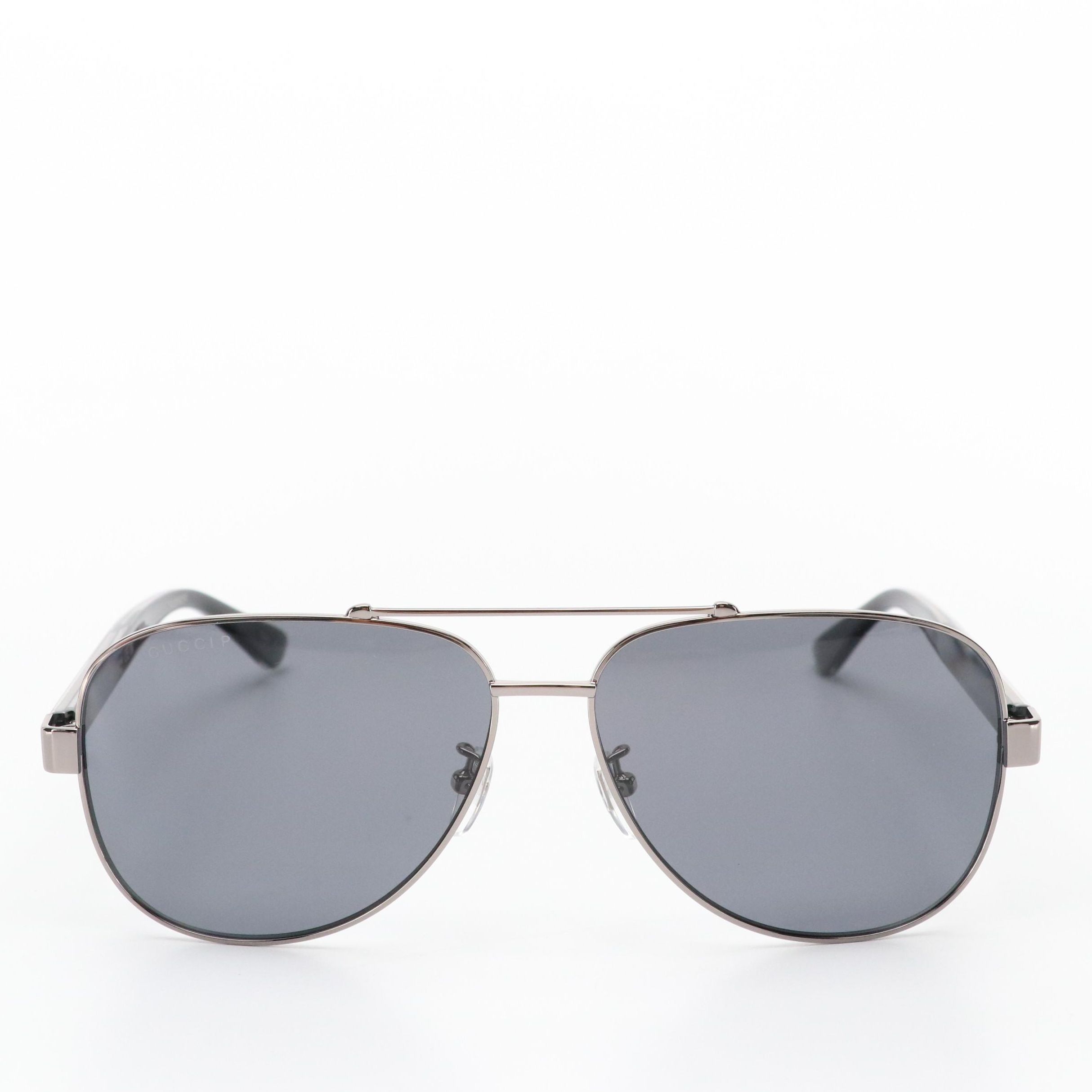 Gucci GG0528S 007 Ruthenium Aviator Sunglasses in Case