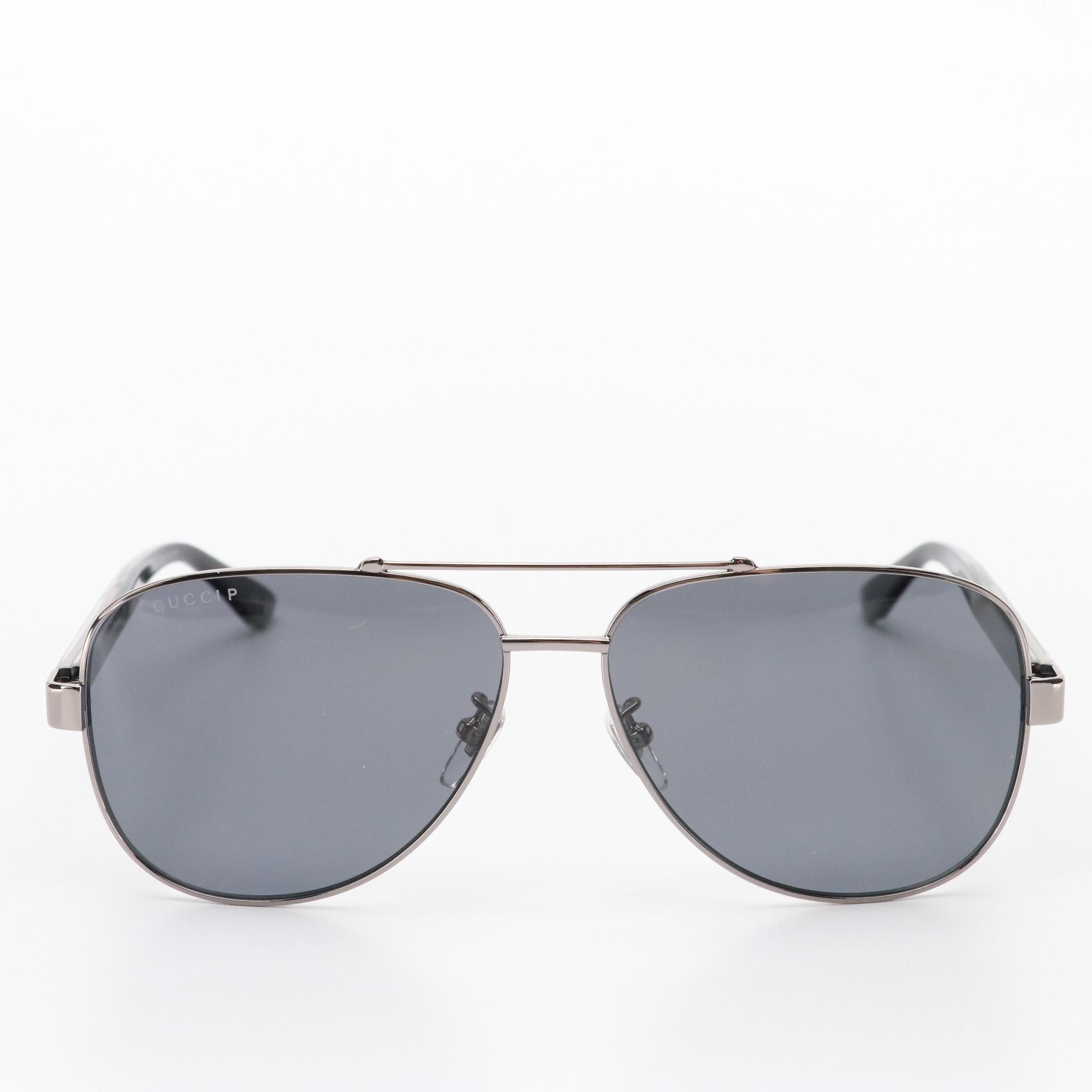 Gucci GG0528S 007 Polarized Aviator Sunglasses With Web Stripe in Case