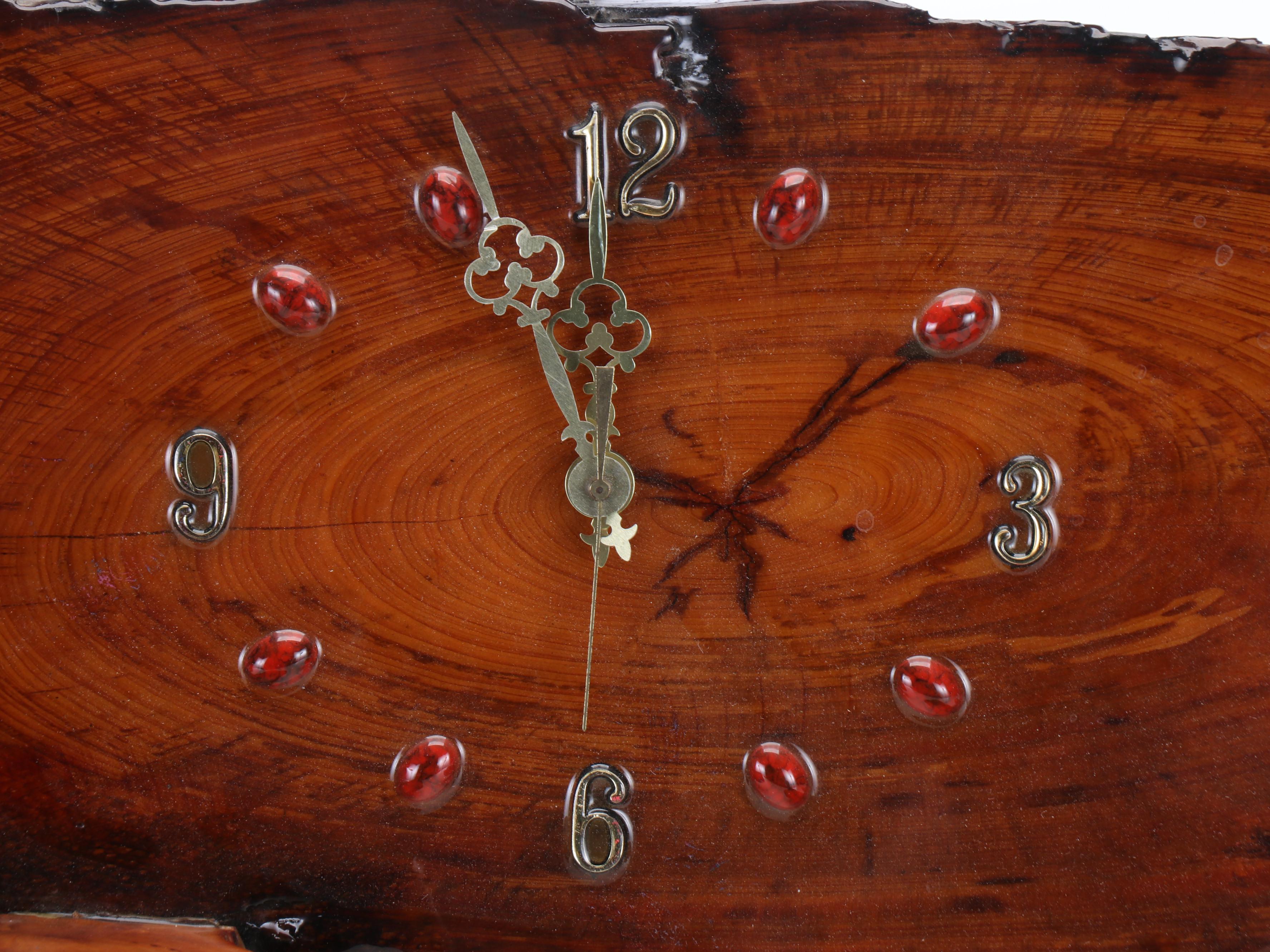Resin Coated Wood Slab Wall Clock, Mid to Late 20th Century