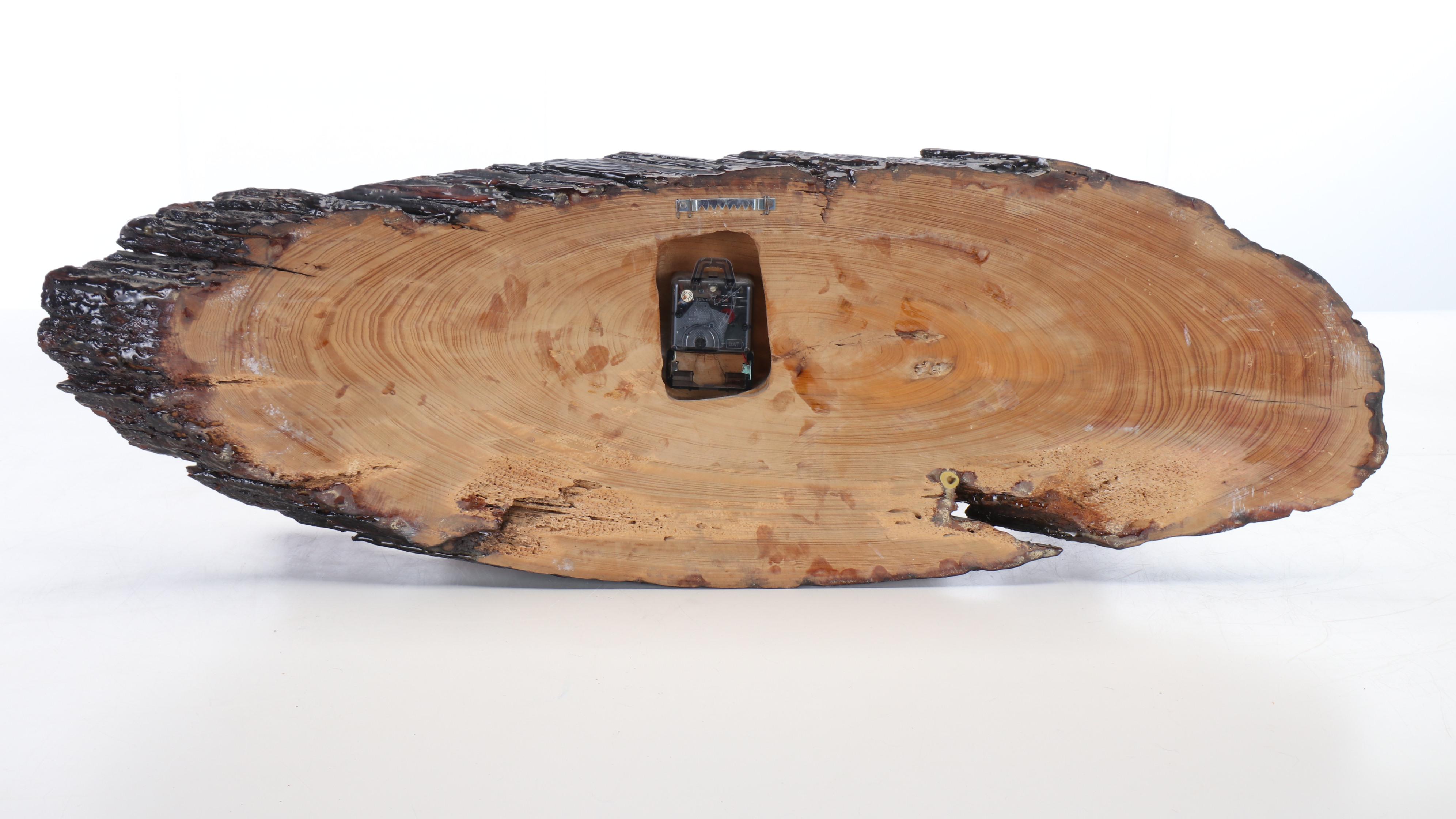 Resin Coated Wood Slab Wall Clock, Mid to Late 20th Century