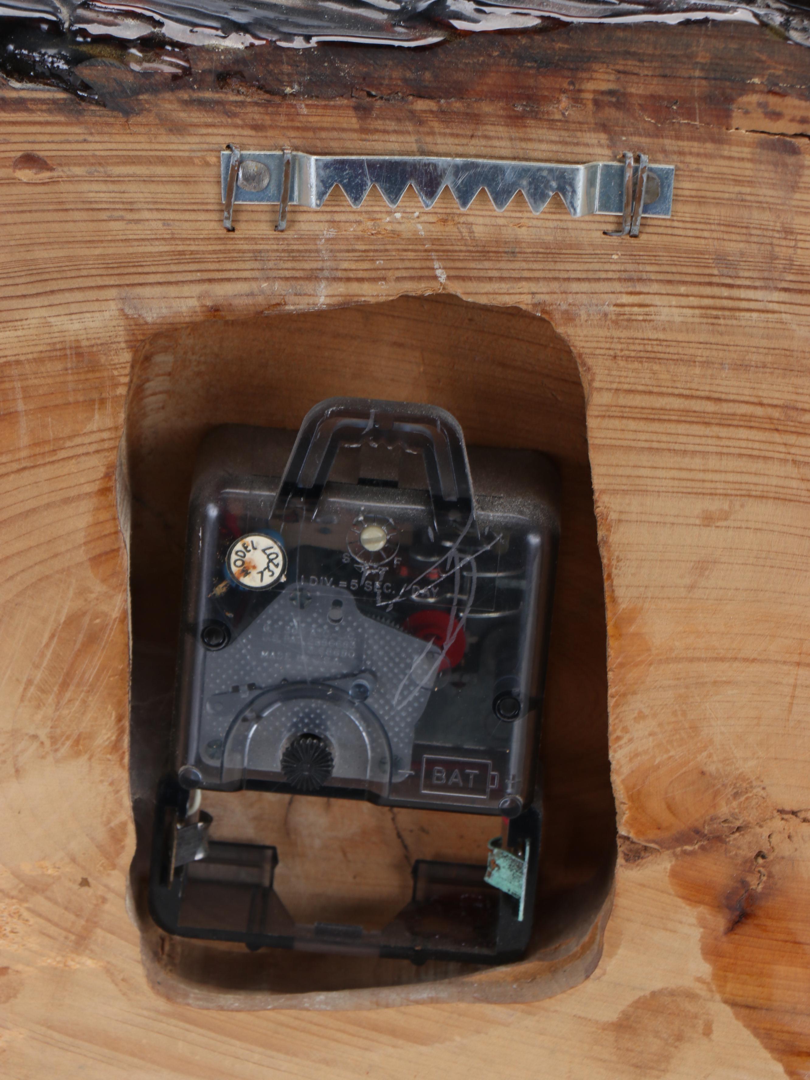 Resin Coated Wood Slab Wall Clock, Mid to Late 20th Century