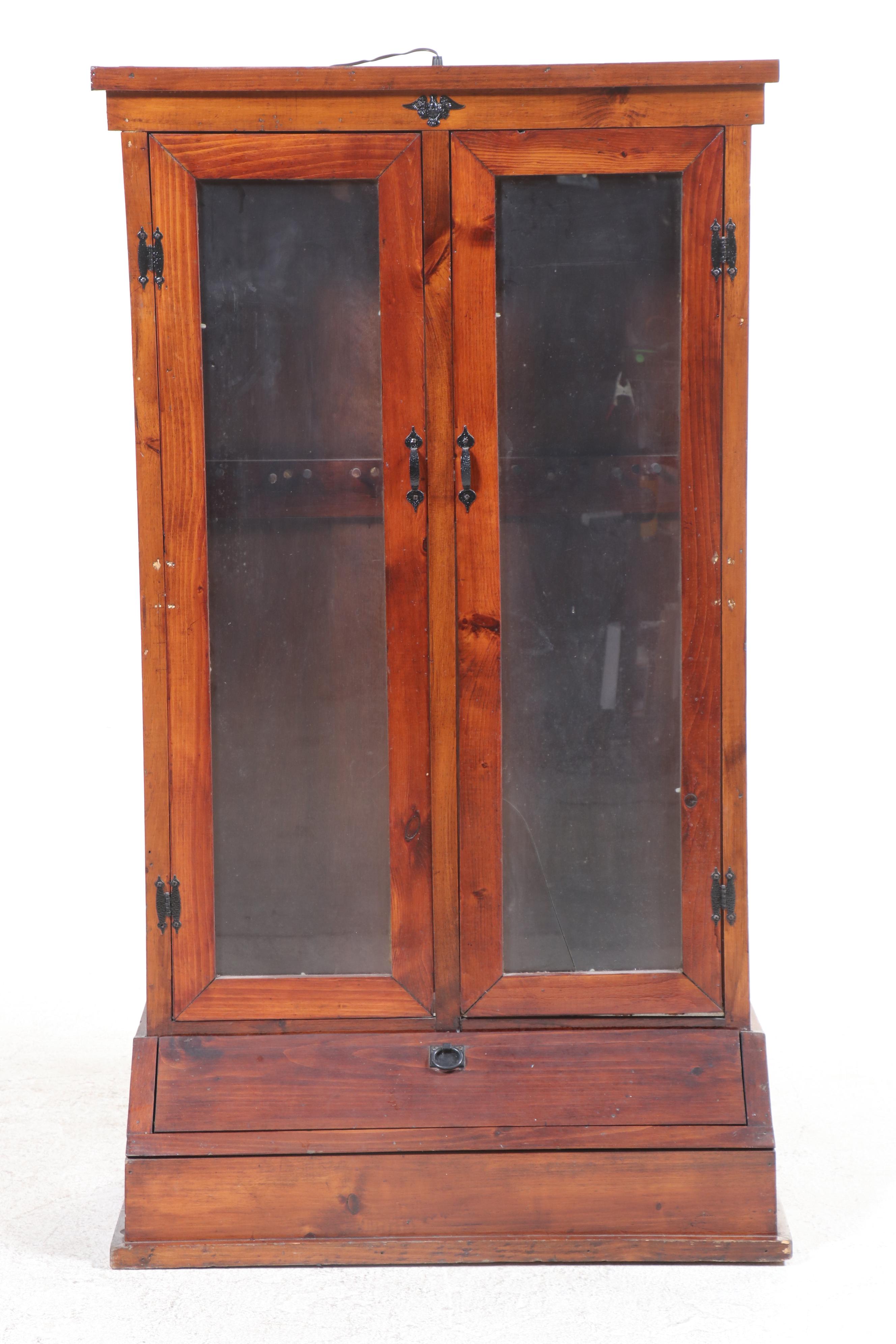 American Primitive Pine and Glass Gun Cabinet, 20th Century