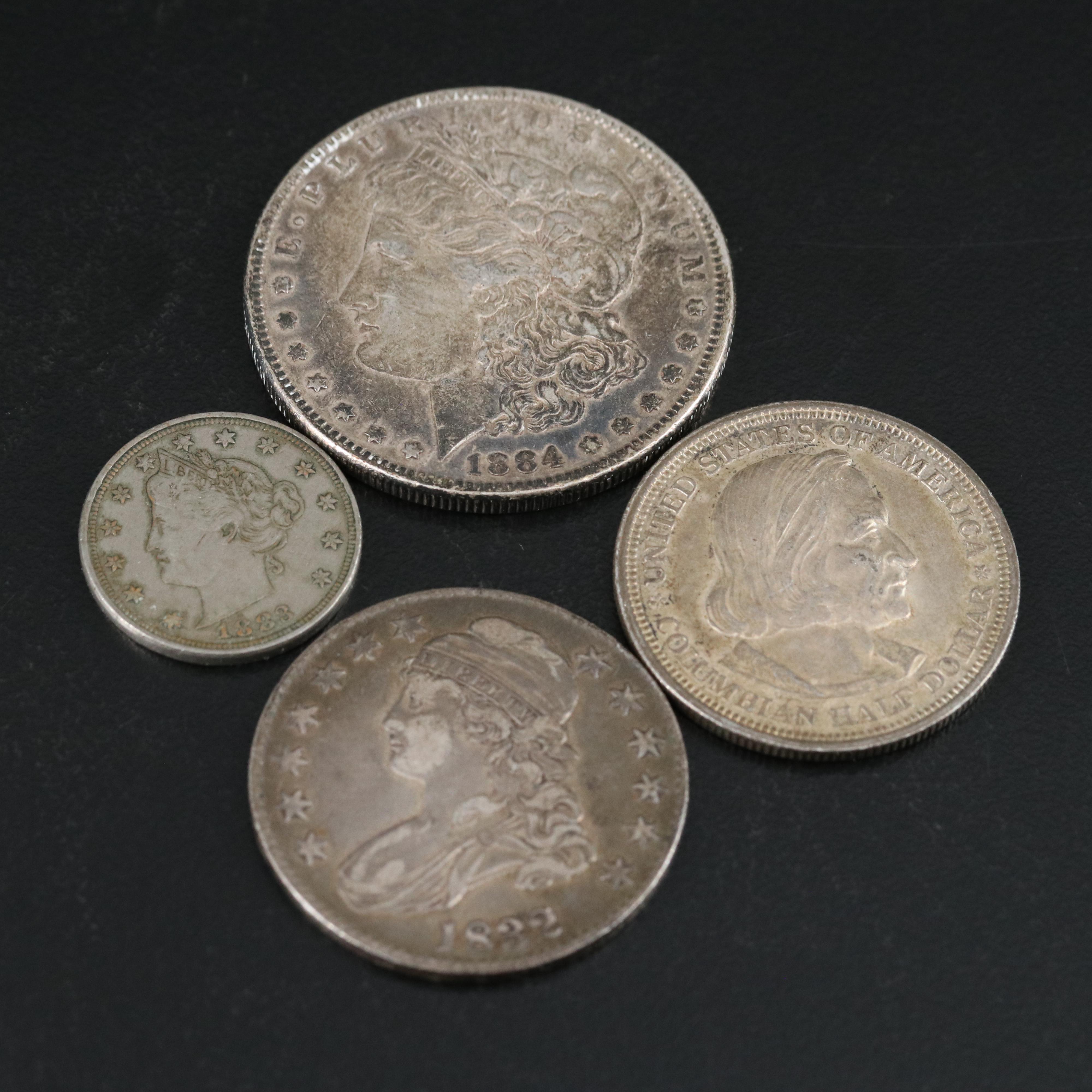 1832 Capped Bust Half Dollar and Three Other U.S. Coins