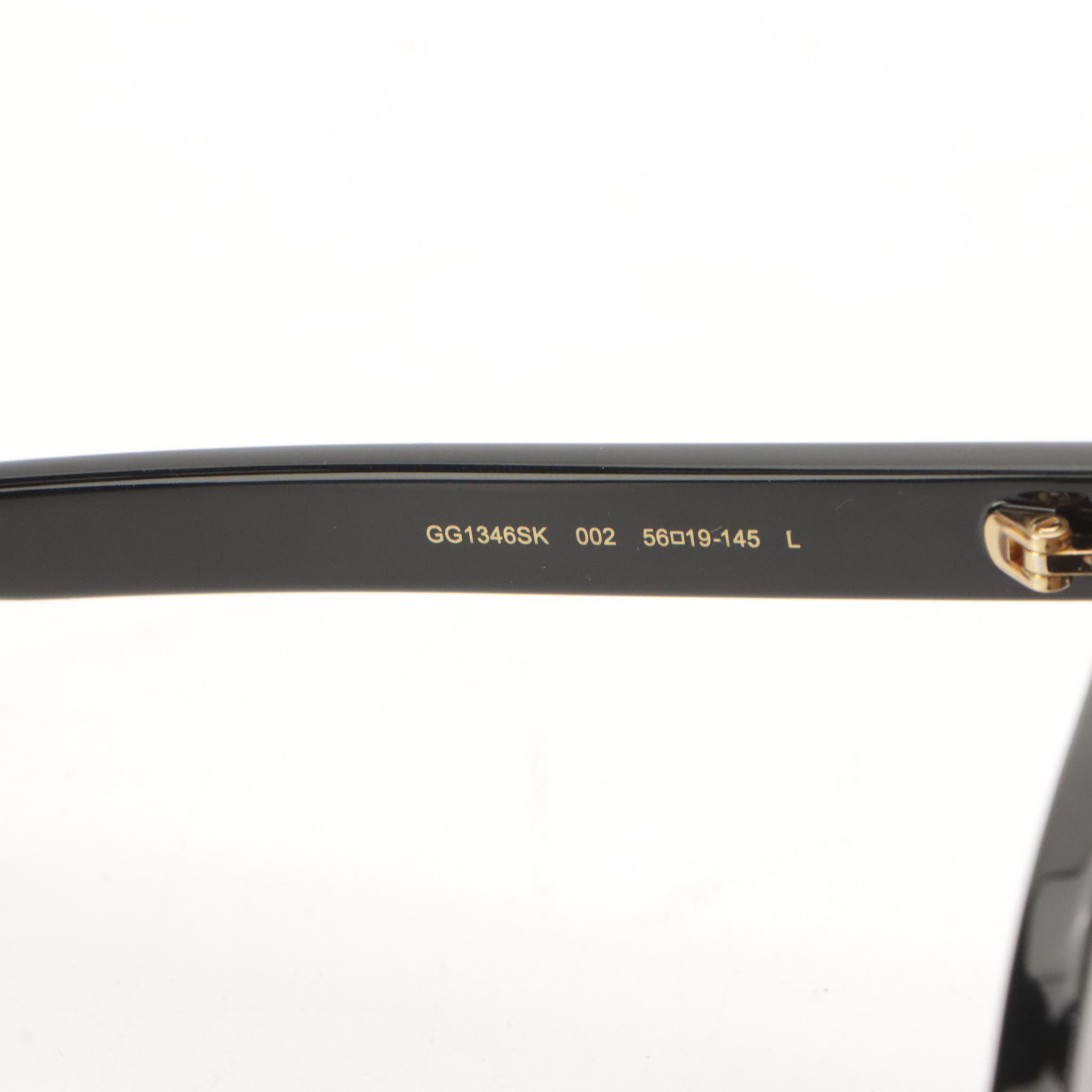 Gucci GG1346SK 002 Polarized Black Frame Square Sunglasses With Case